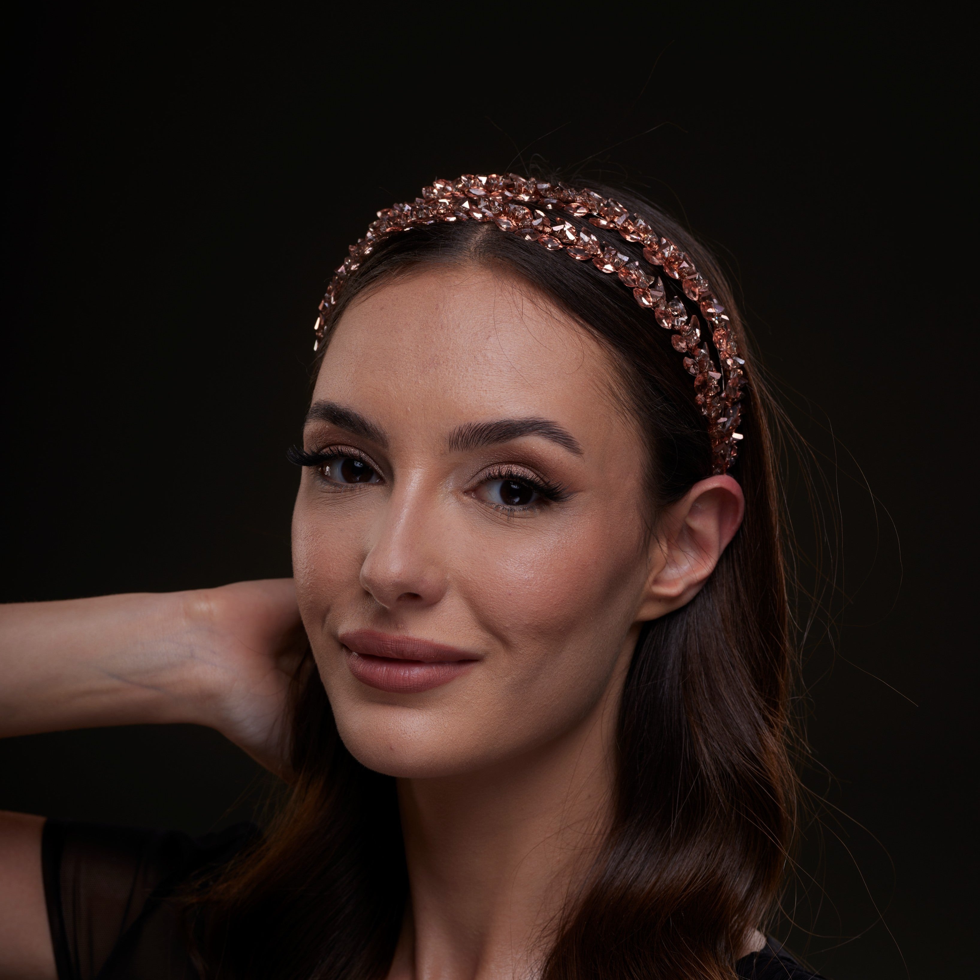 Rose Graduated Bead Headband Red Velvet Roses Crystal Rhinestone Bridal Headband main image 2