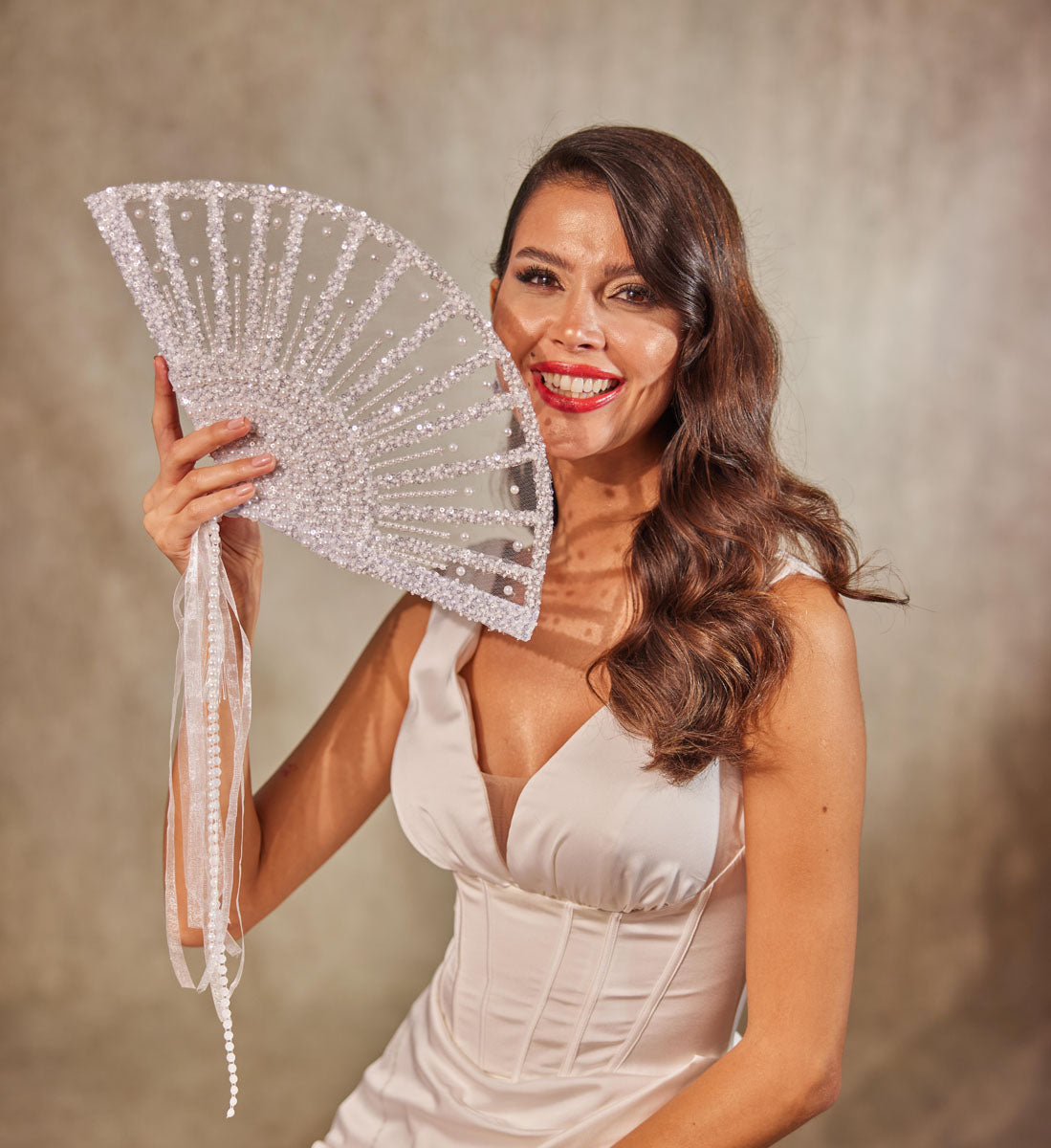 Elegant Pearl and Sequin Bridal Fan - Bridal Port