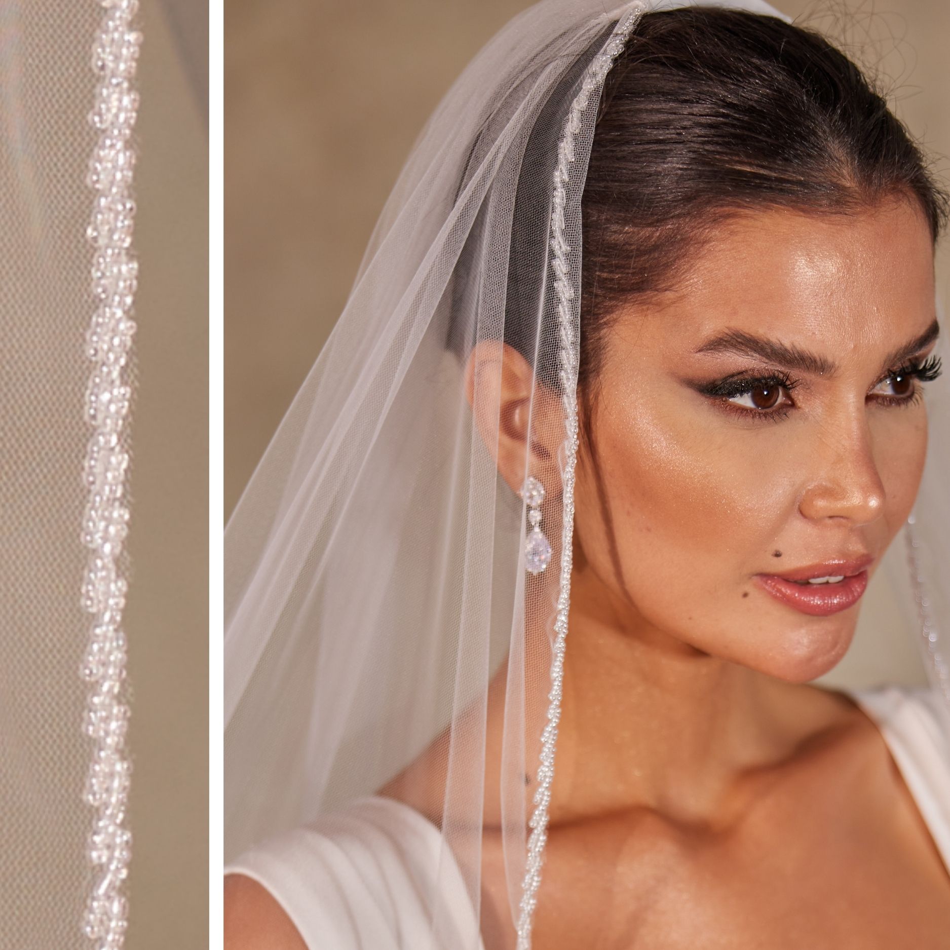 Crystal Knot Beaded Edge Wedding Veil - D250 - Bridal Port