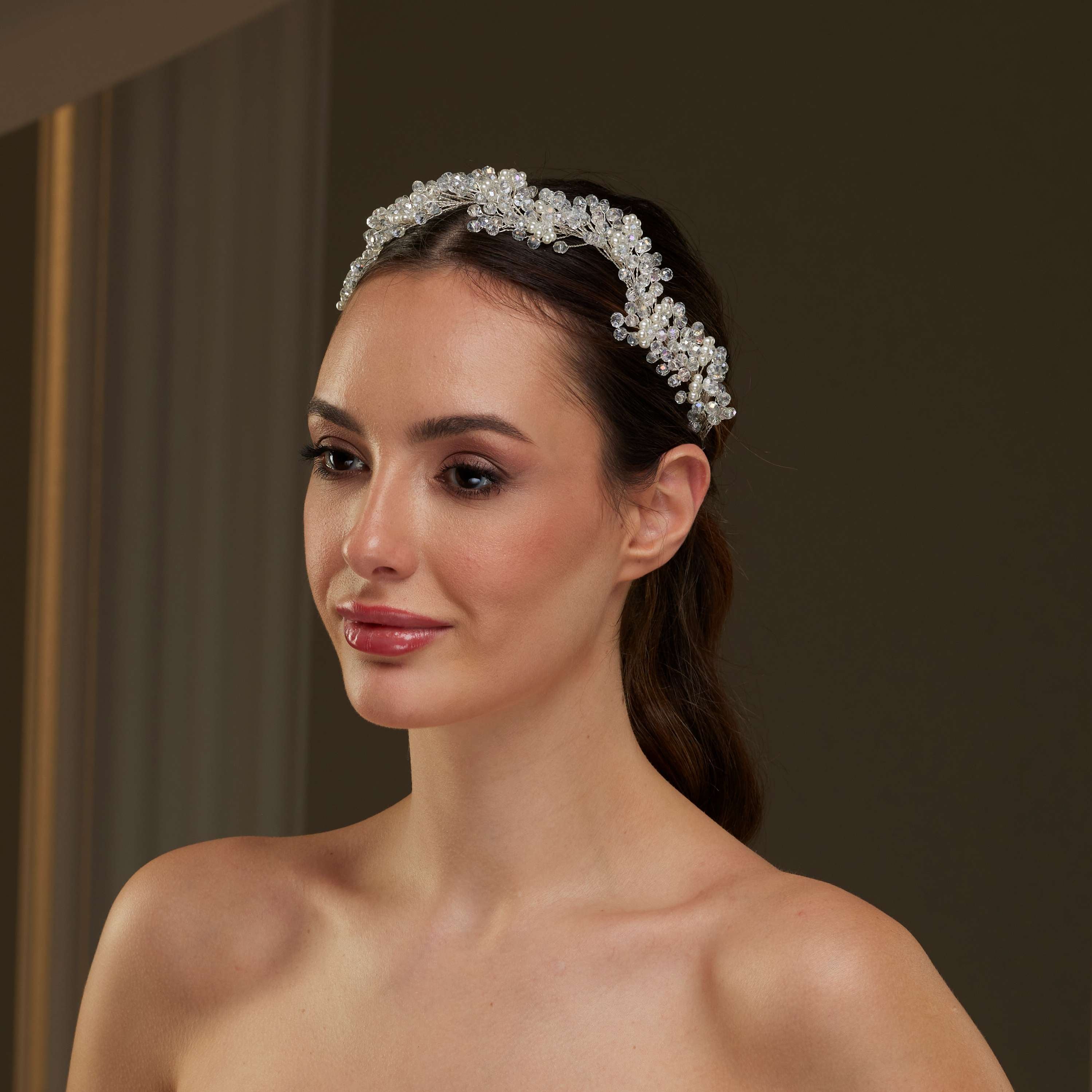 Crystal Beads and Pearl Bridal Hairvine