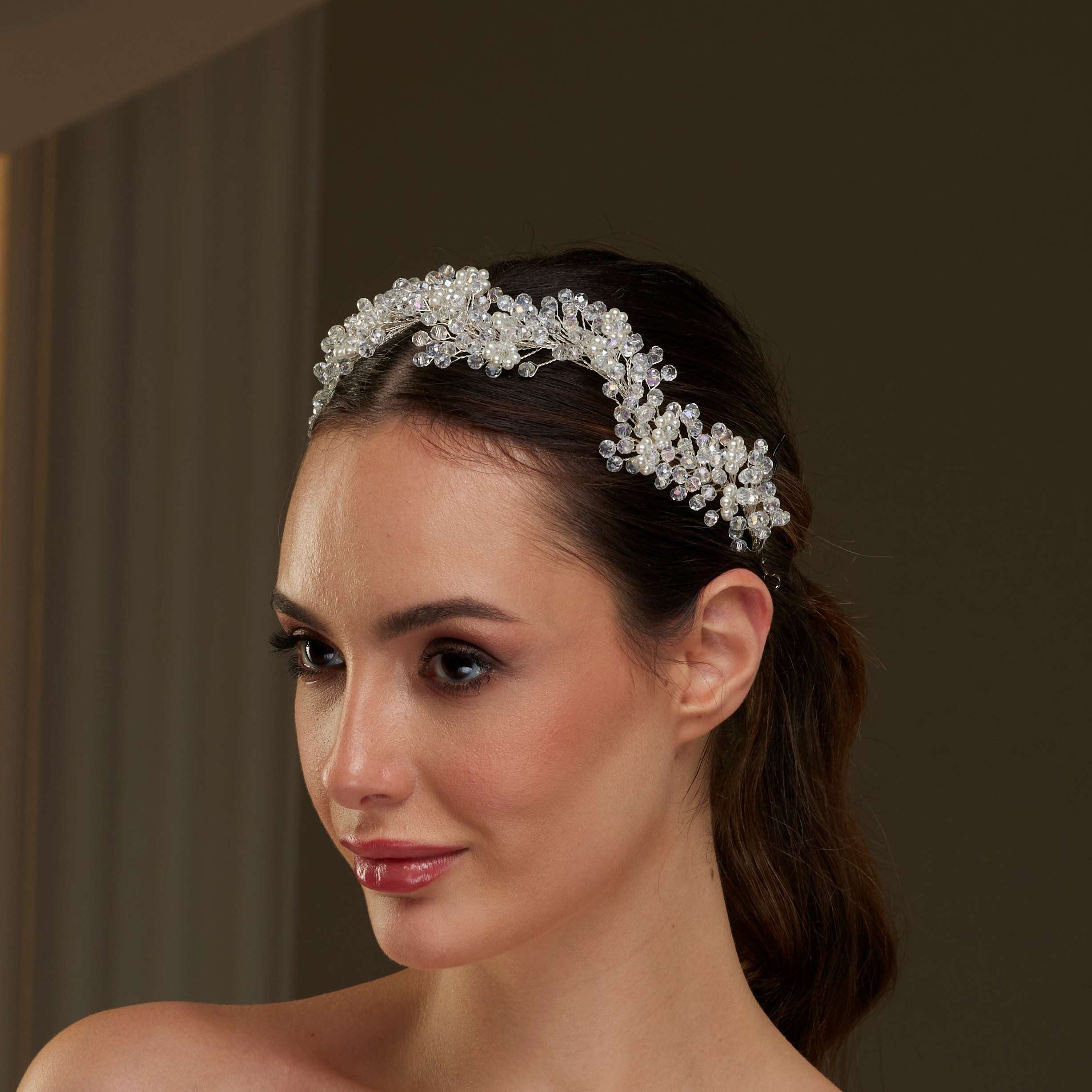 Crystal Beads and Pearl Bridal Hairvine