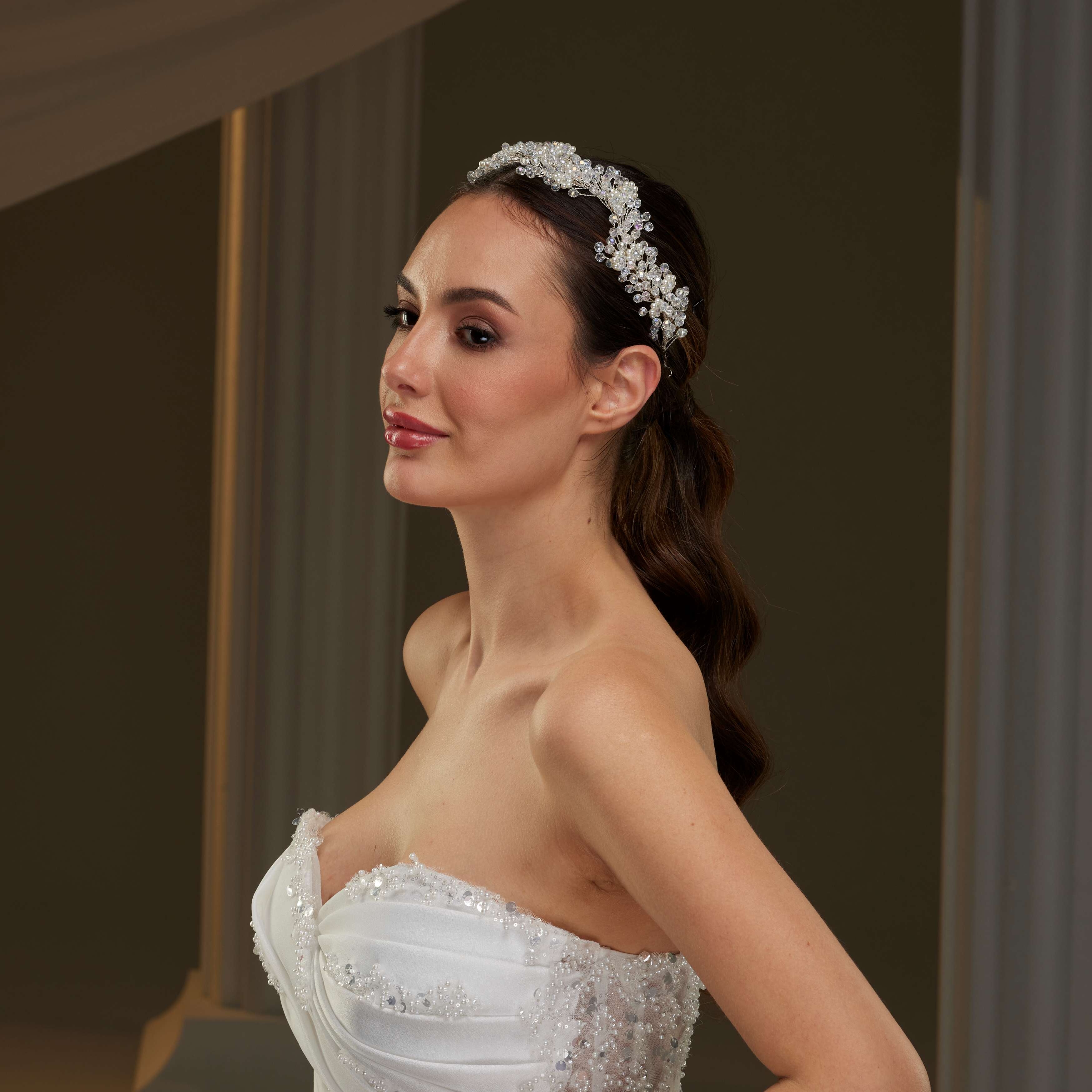 Crystal Beads and Pearl Bridal Hairvine