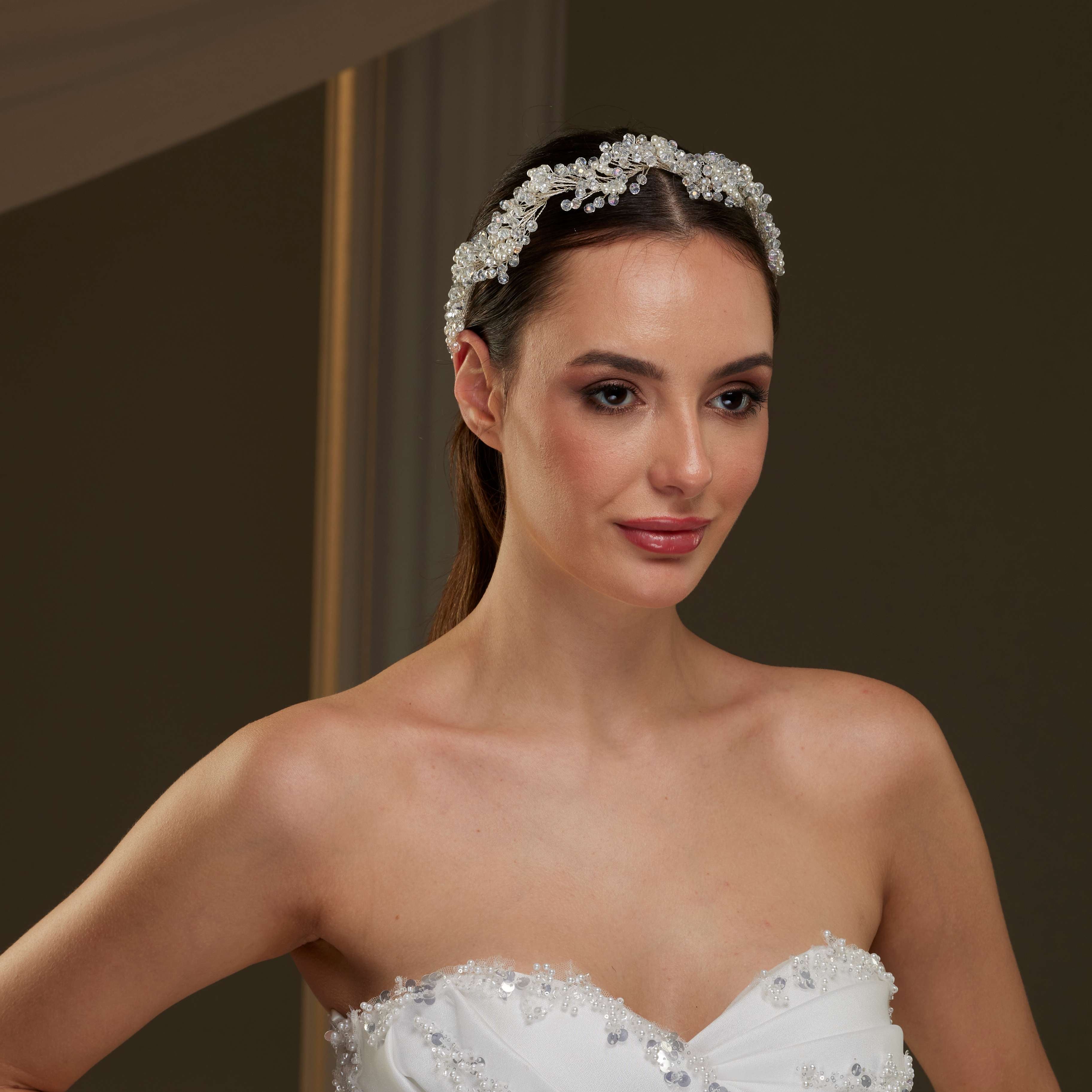 Crystal Beads and Pearl Bridal Hairvine