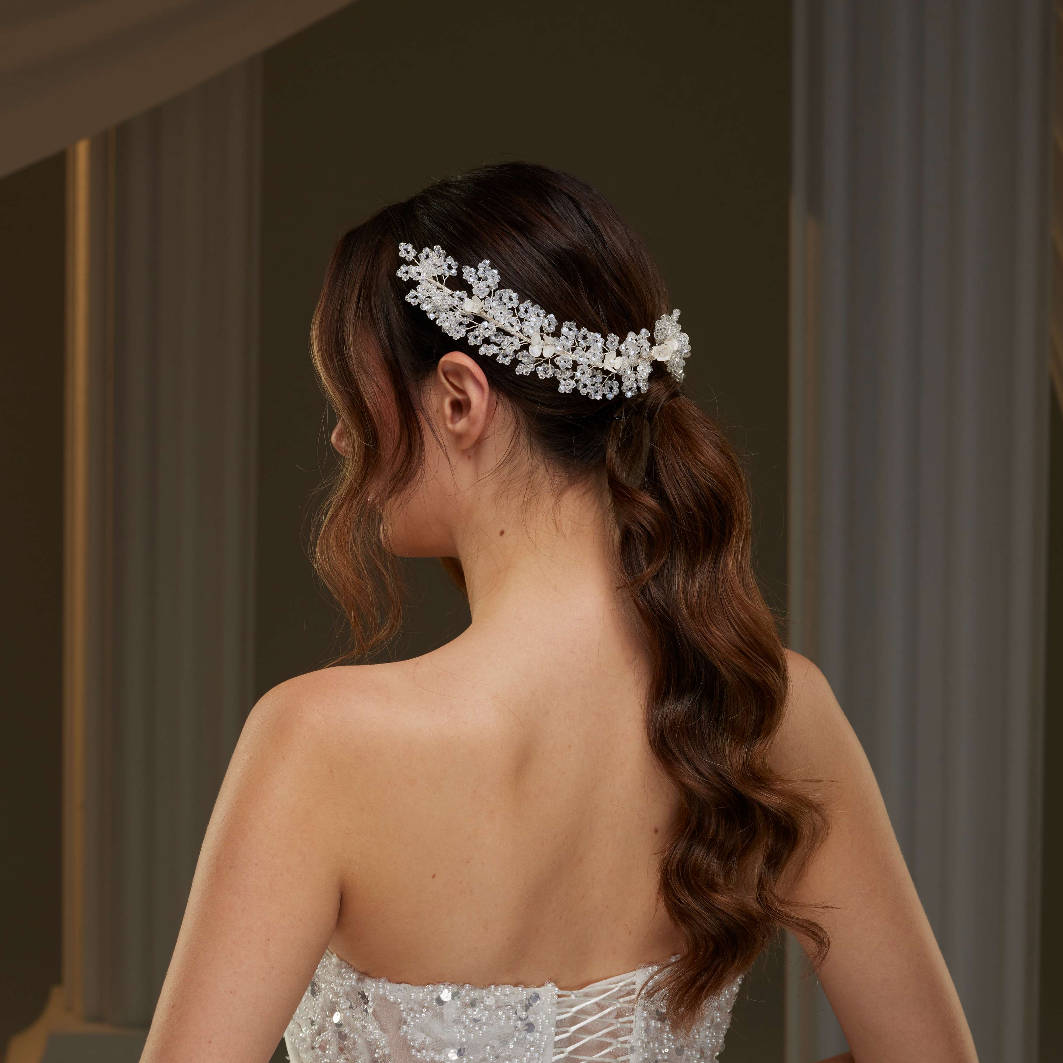 Floral Crystal Beaded Bridal Hair Vine