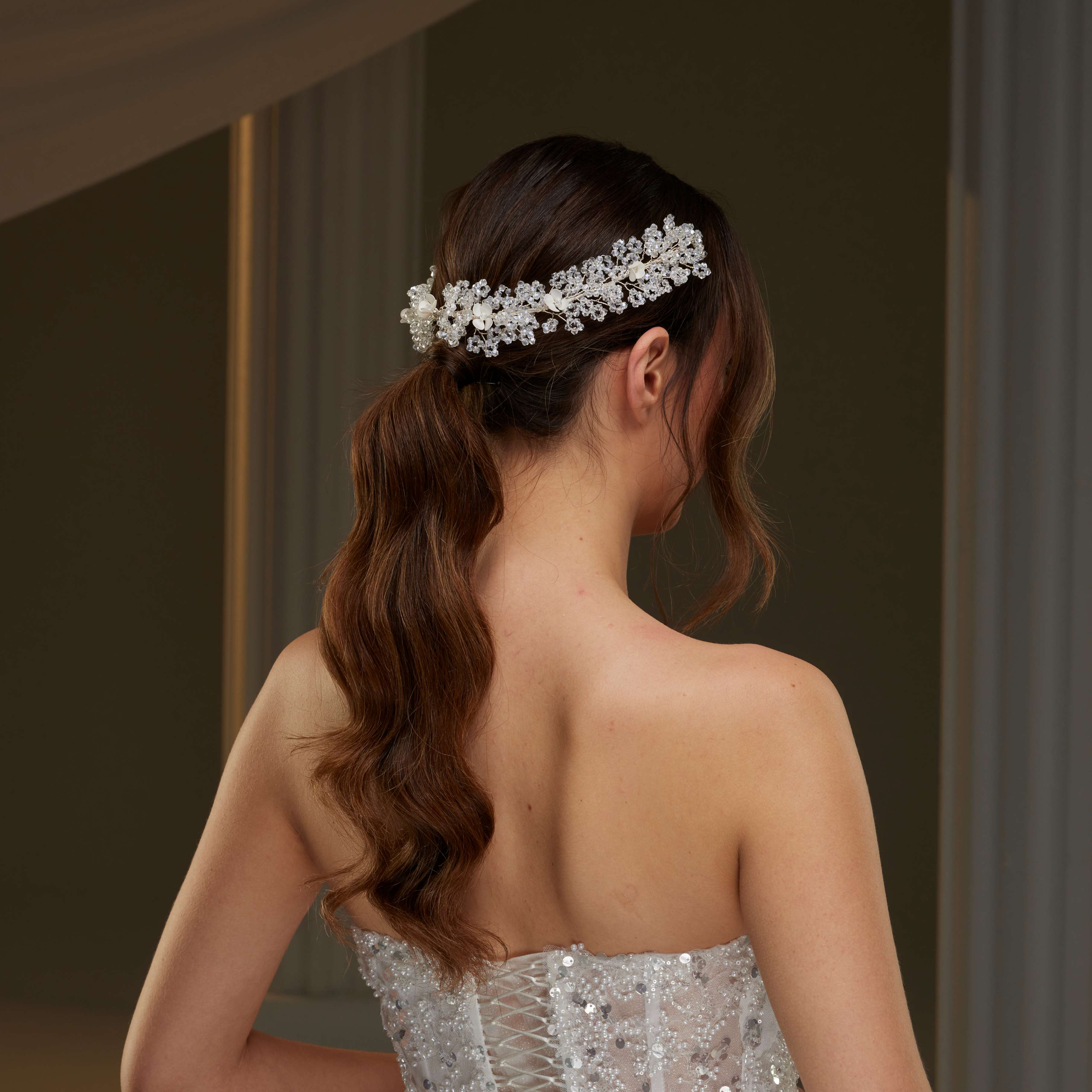 Floral Crystal Beaded Bridal Hair Vine