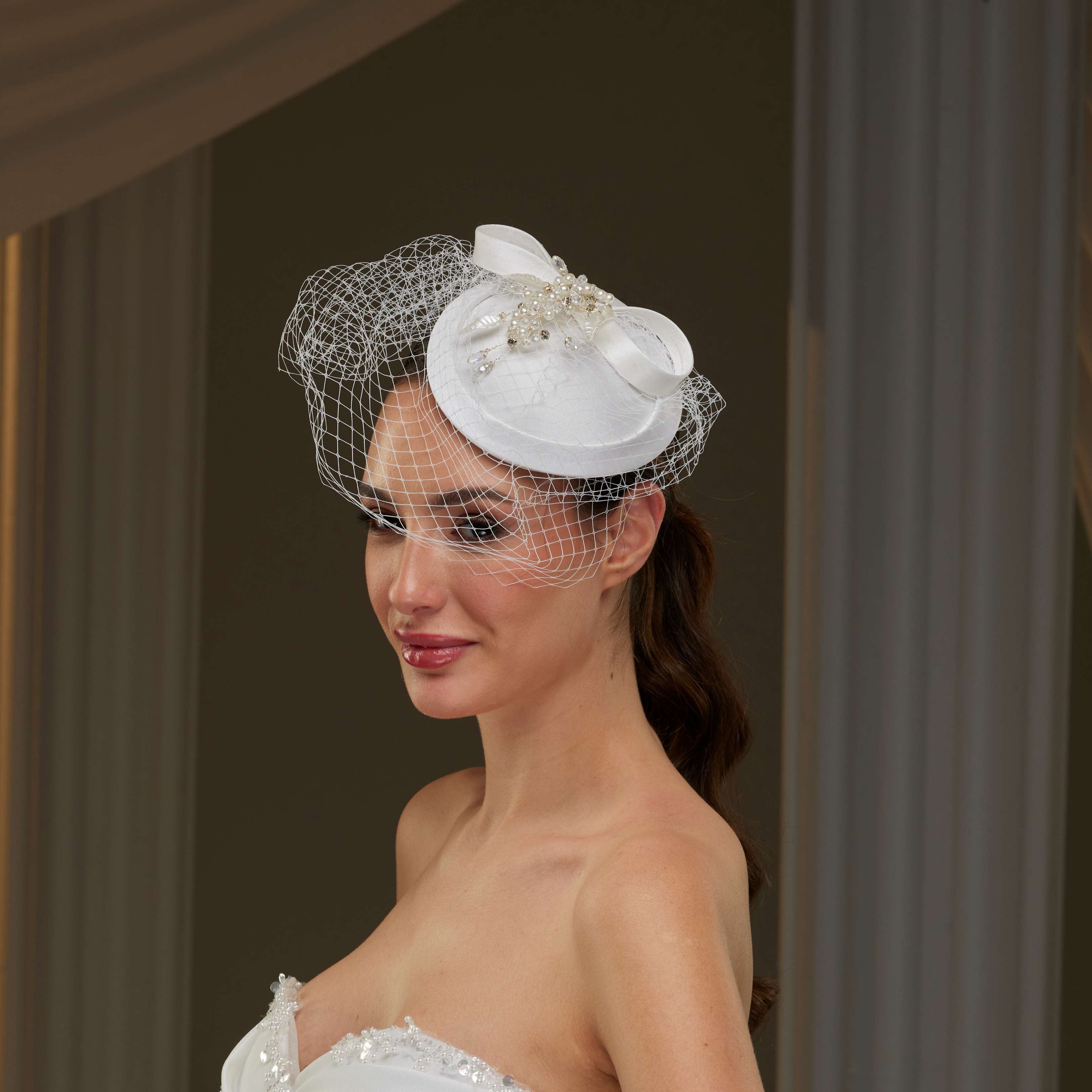 Handmade Bridal Fascinator with Pearls, Leaves