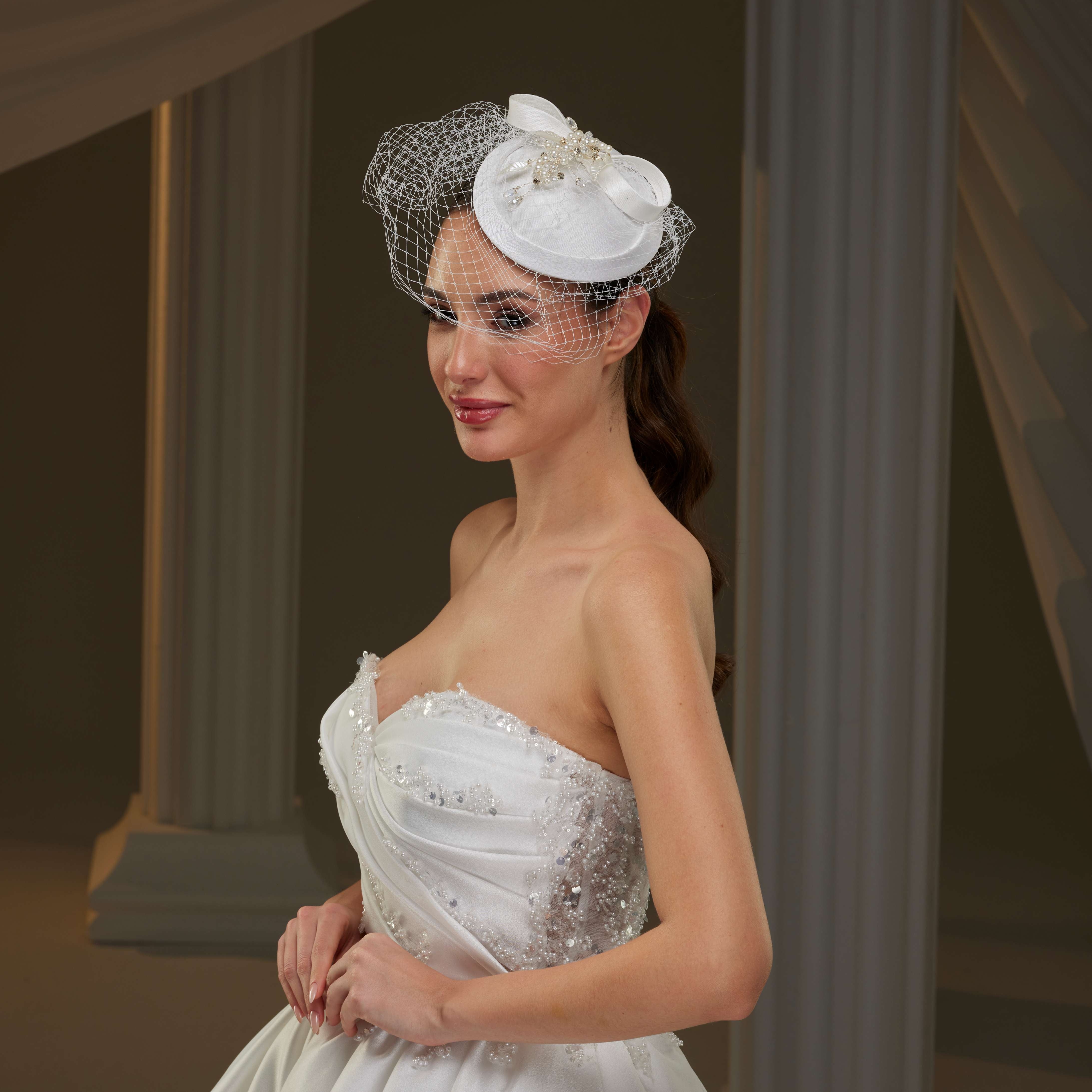 Handmade Bridal Fascinator with Pearls, Leaves