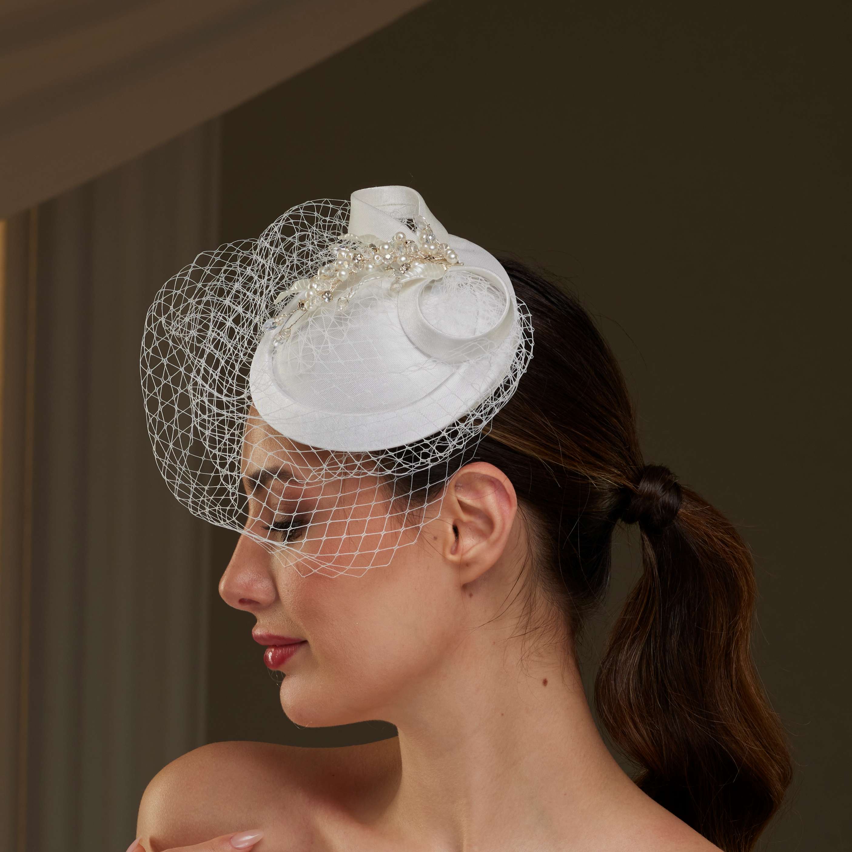 Handmade Bridal Fascinator with Pearls, Leaves