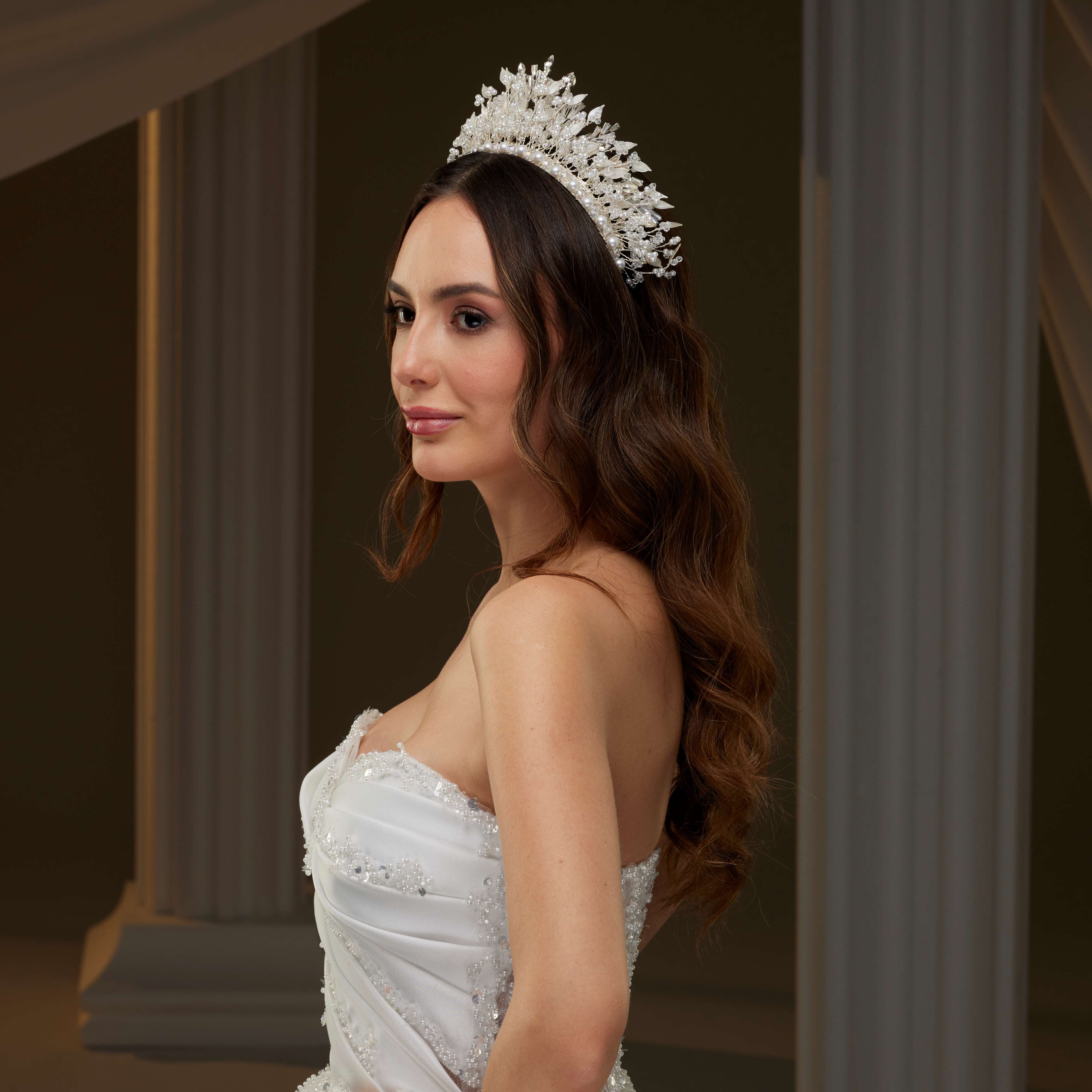 Luxury Bridal Tiara with Crystals & Pearls