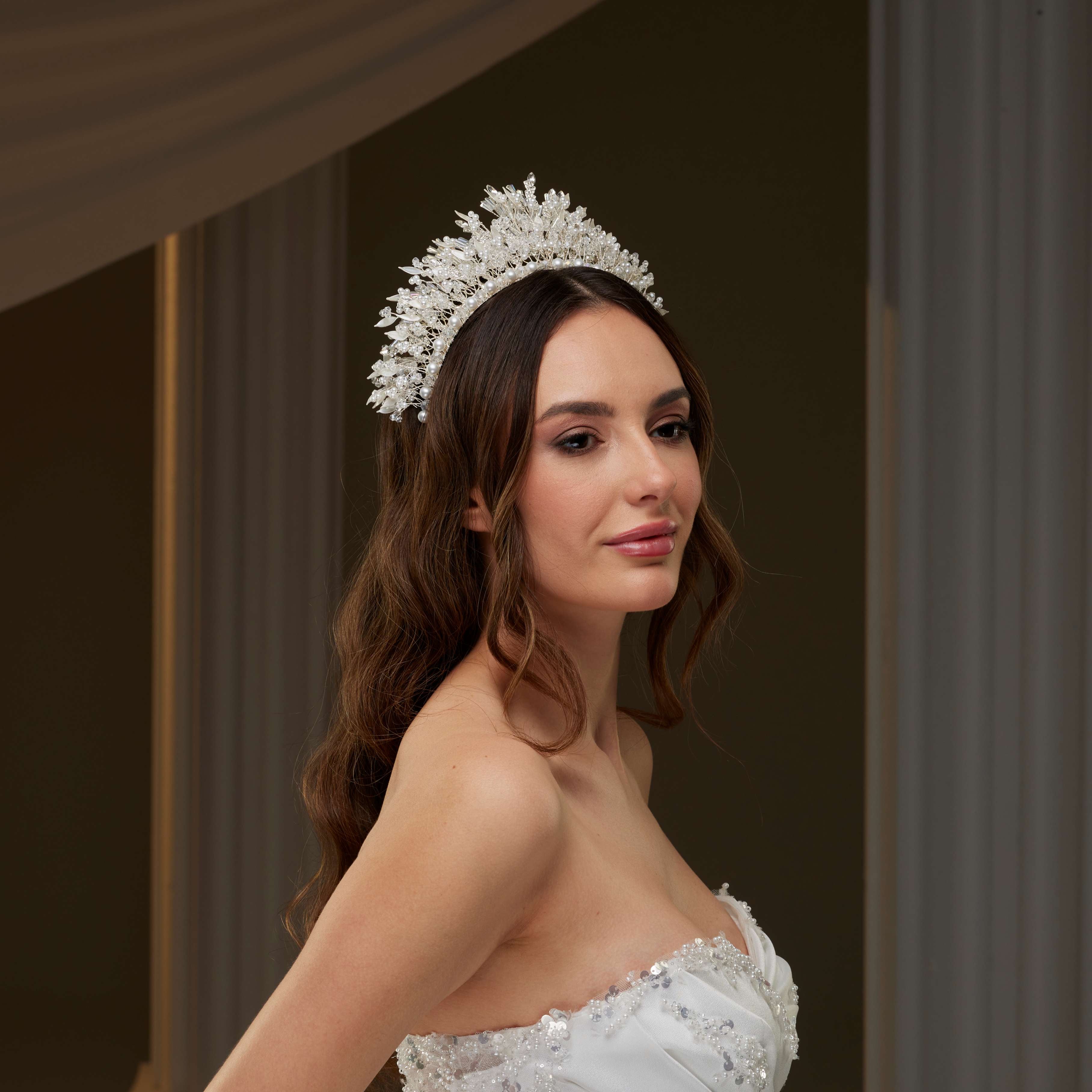 Luxury Bridal Tiara with Crystals & Pearls