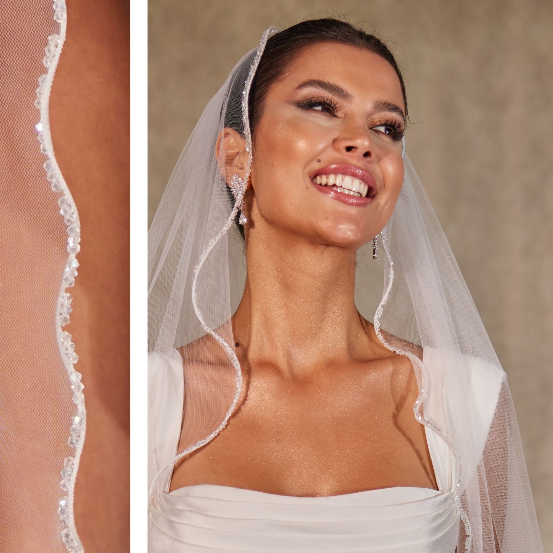 Wavy Beaded Edge Wedding Veil- D246 - Bridal Port