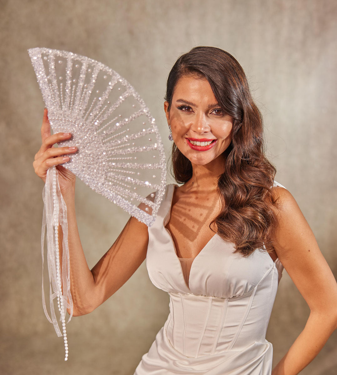 Elegant Pearl and Sequin Bridal Fan - Bridal Port