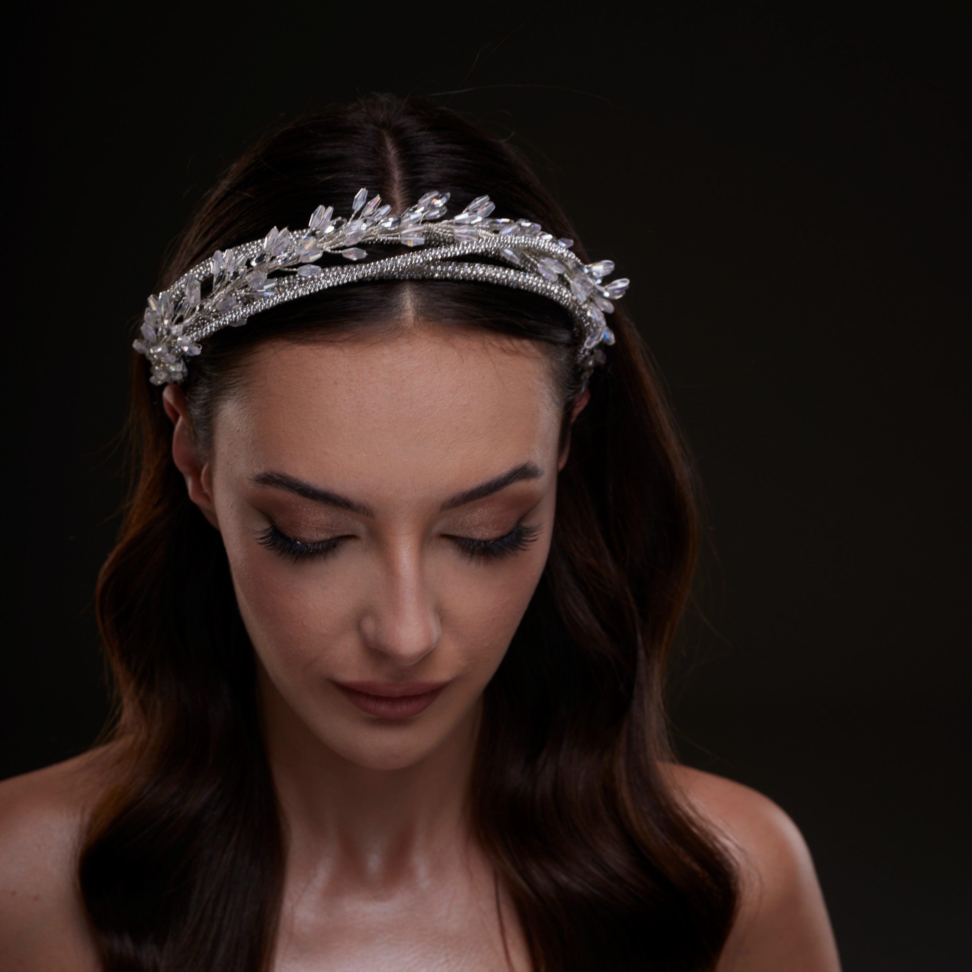 Crystal Leaf & Silver Beaded Headband