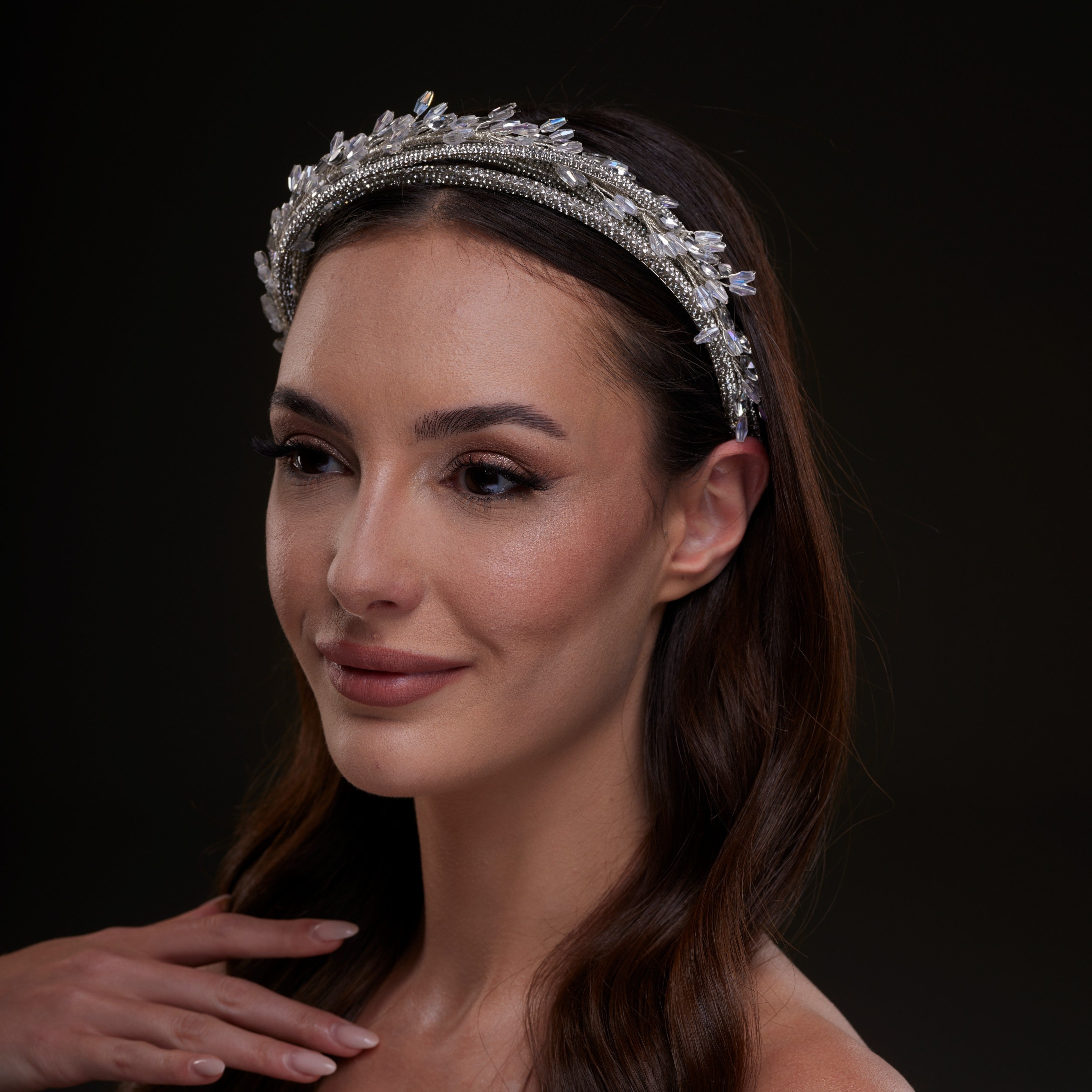 Crystal Leaf & Silver Beaded Headband