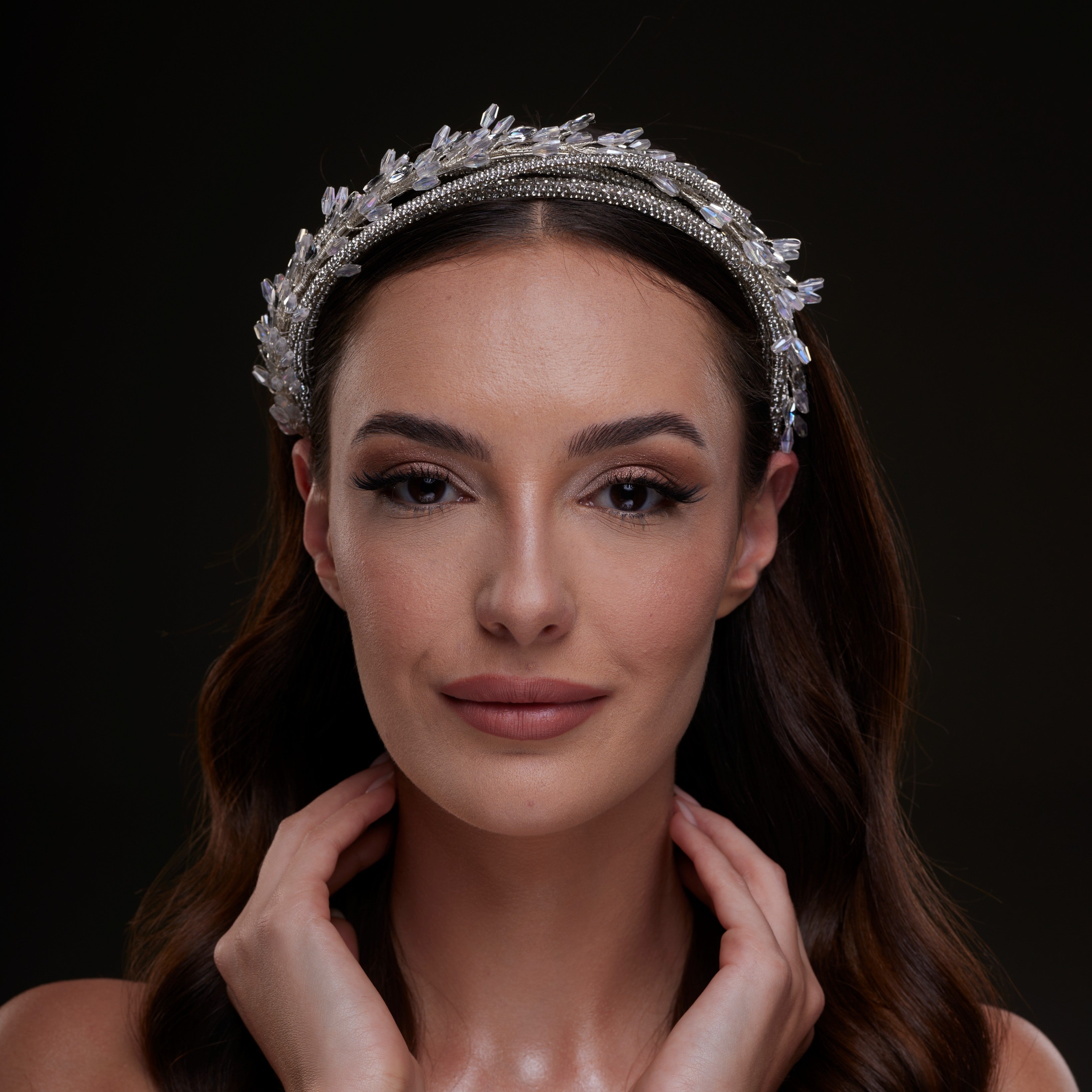 Crystal Leaf & Silver Beaded Headband