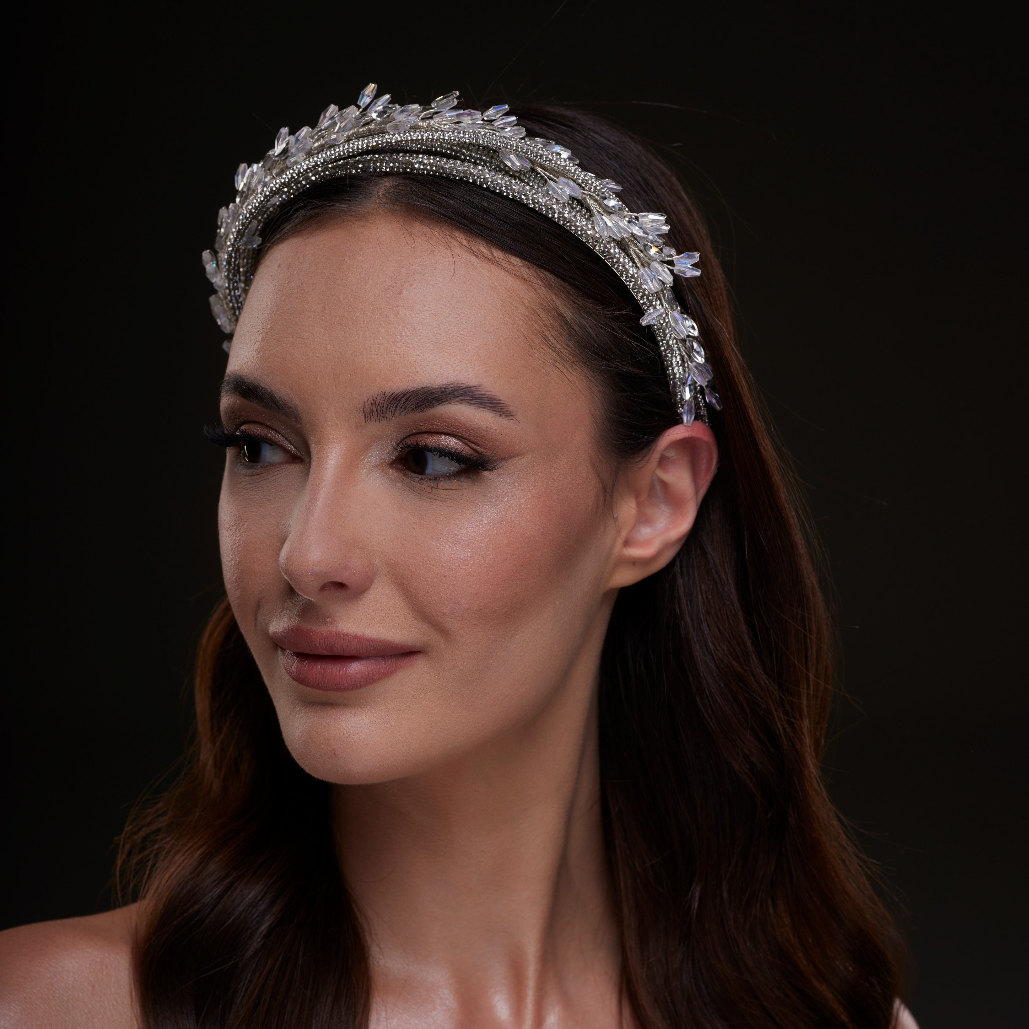 Crystal Leaf & Silver Beaded Headband