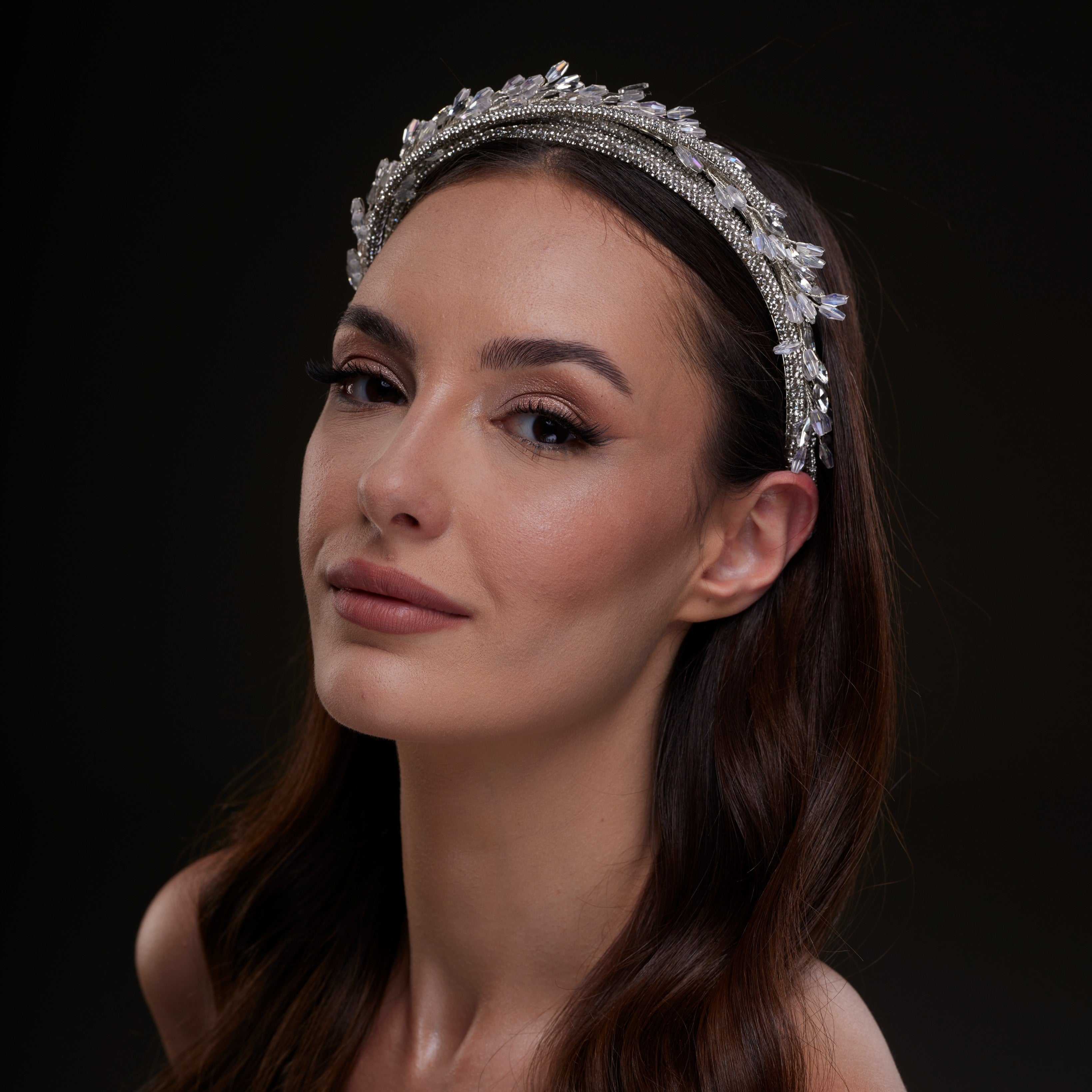 Crystal Leaf & Silver Beaded Headband