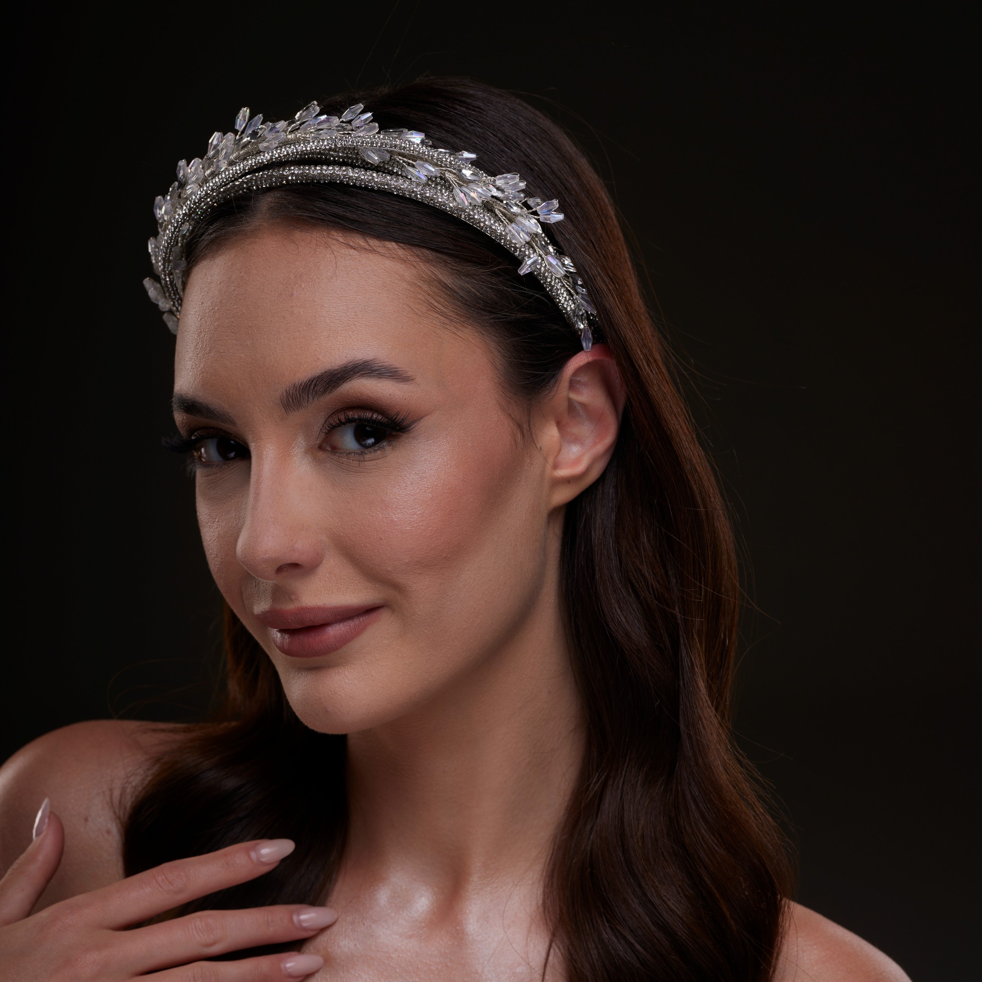 Crystal Leaf & Silver Beaded Headband