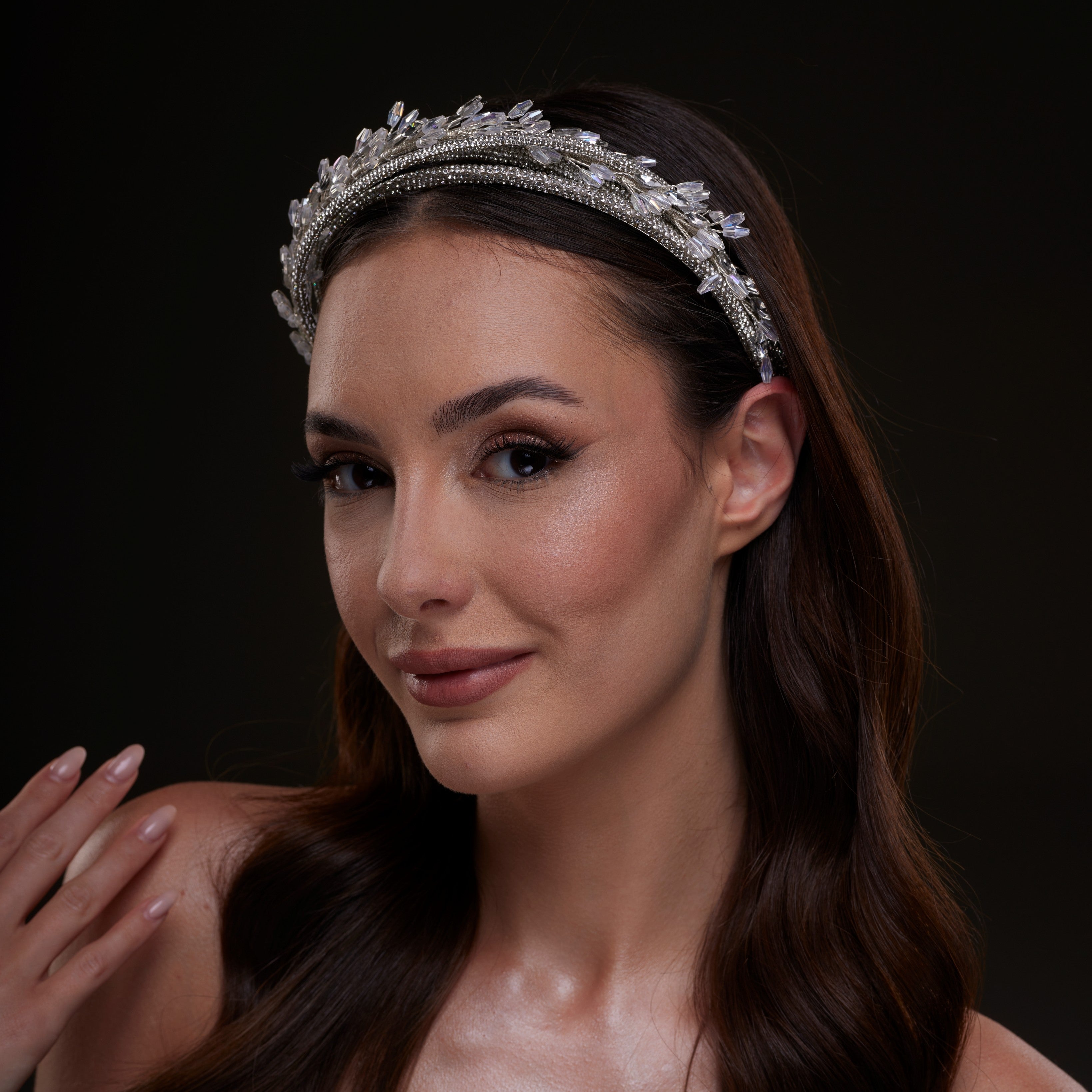 Crystal Leaf & Silver Beaded Headband