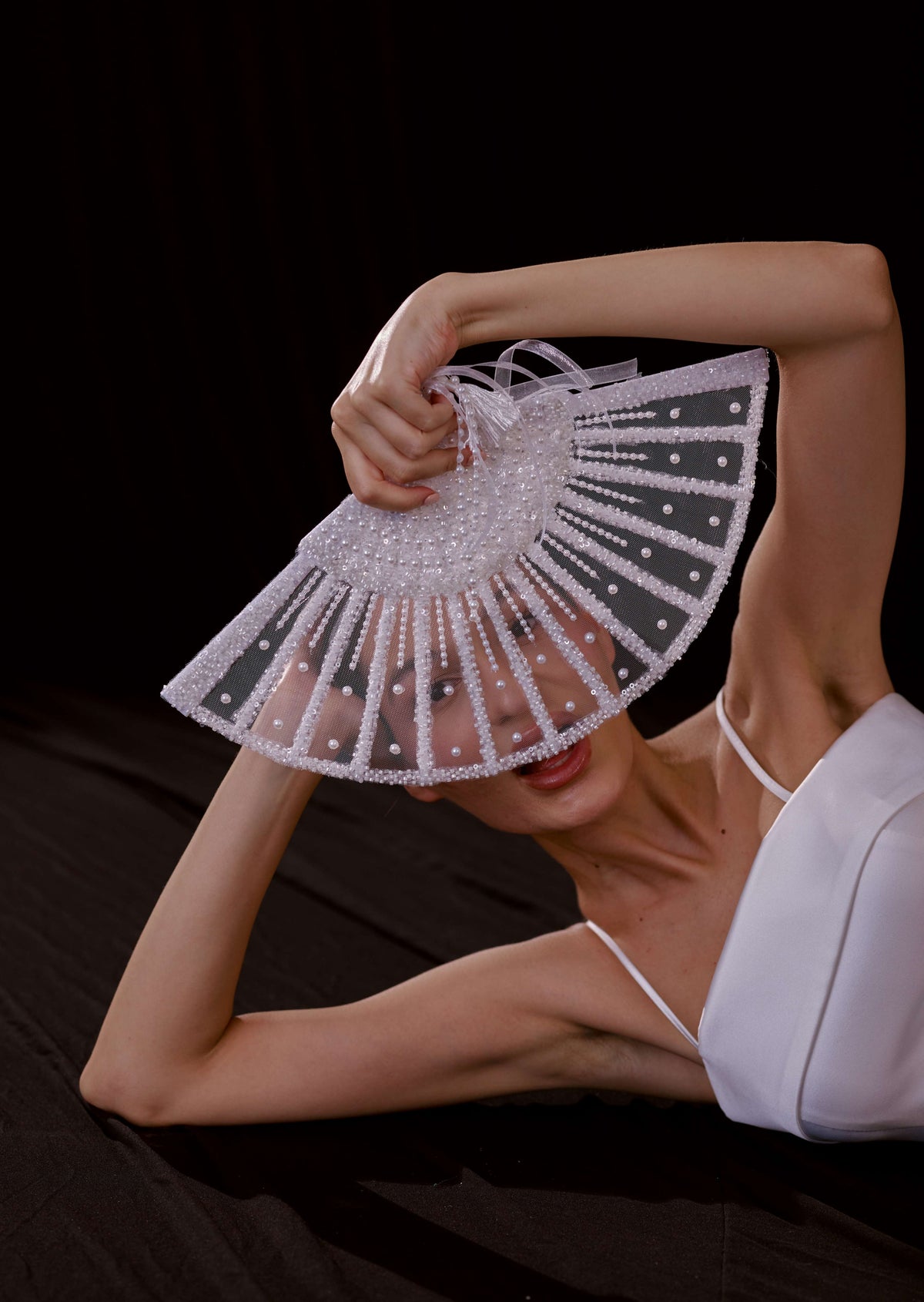 Elegant Pearl and Sequin Bridal Fan
