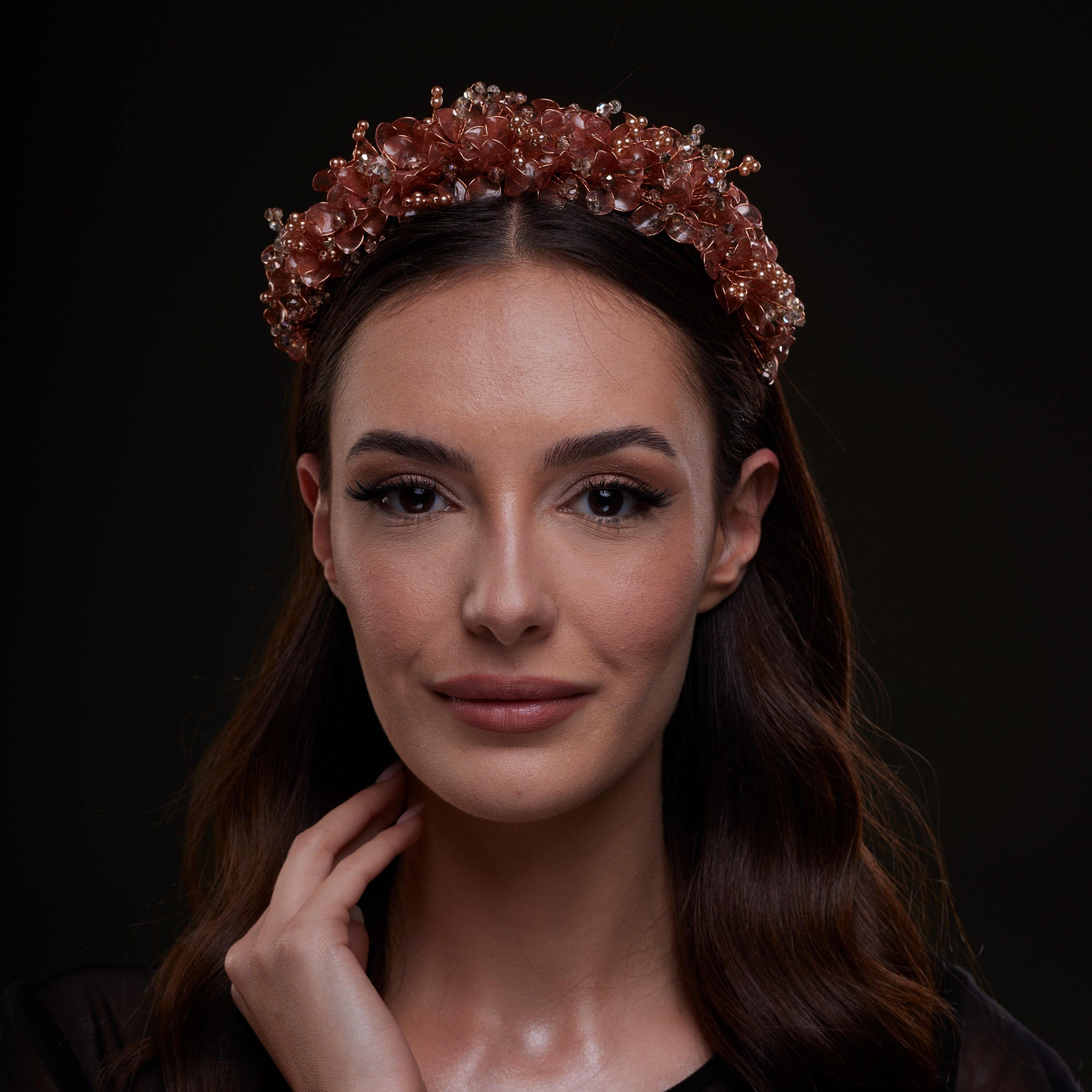Copper Crystal Flower Hair Band