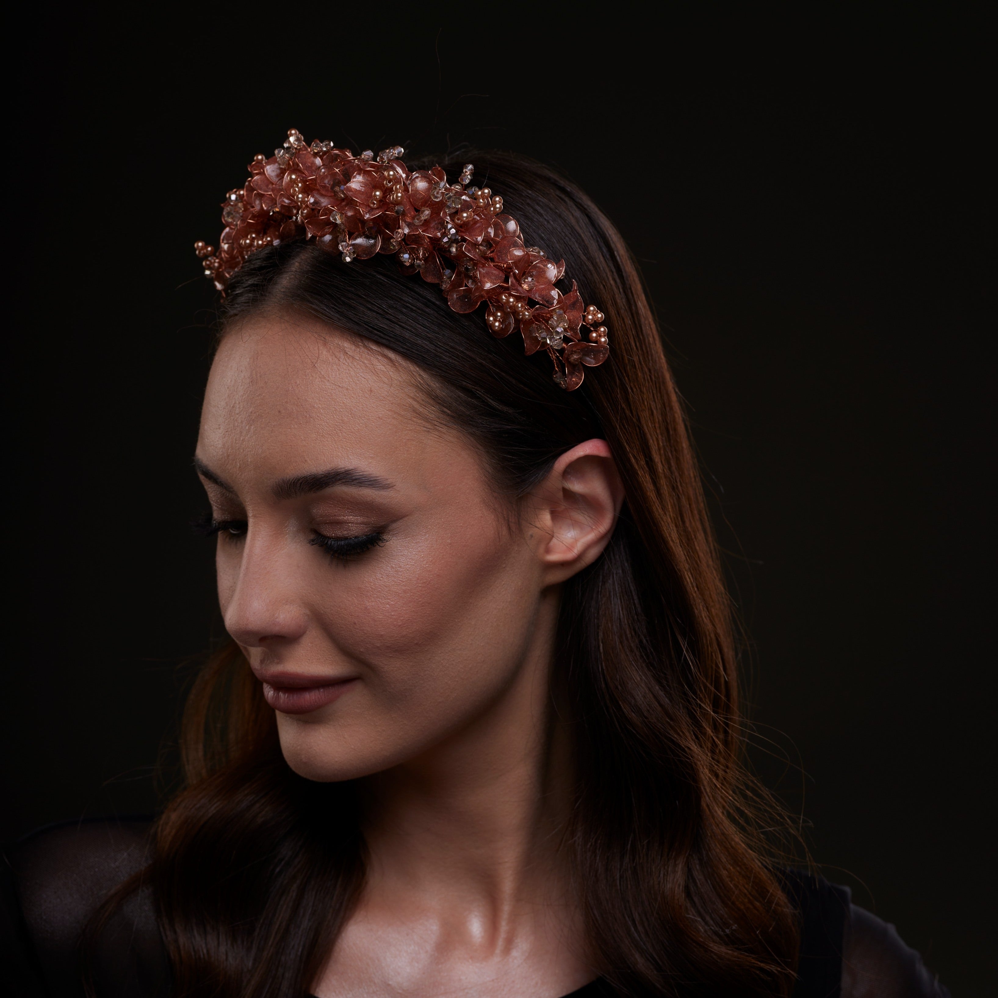 Copper Crystal Flower Hair Band