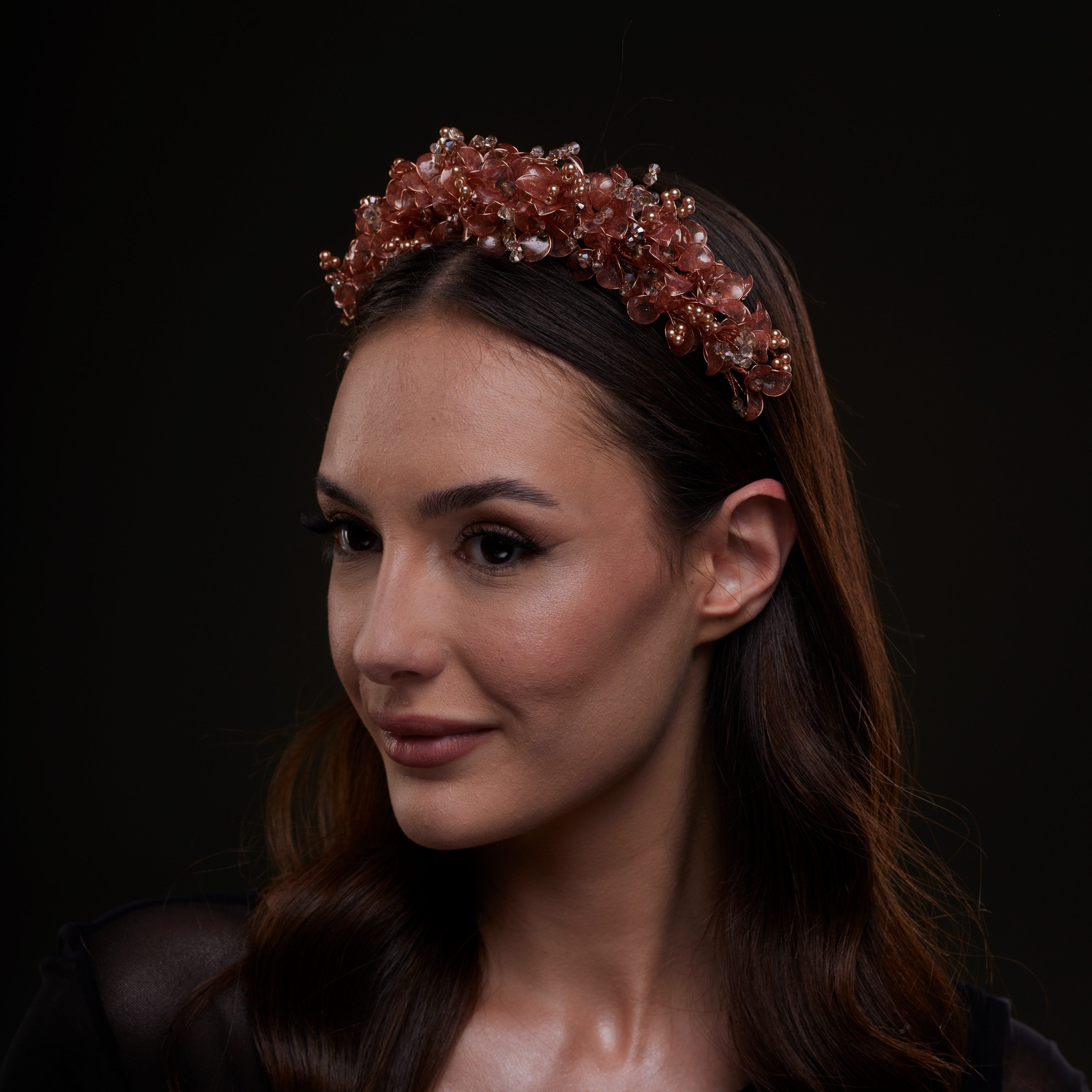 Copper Crystal Flower Hair Band