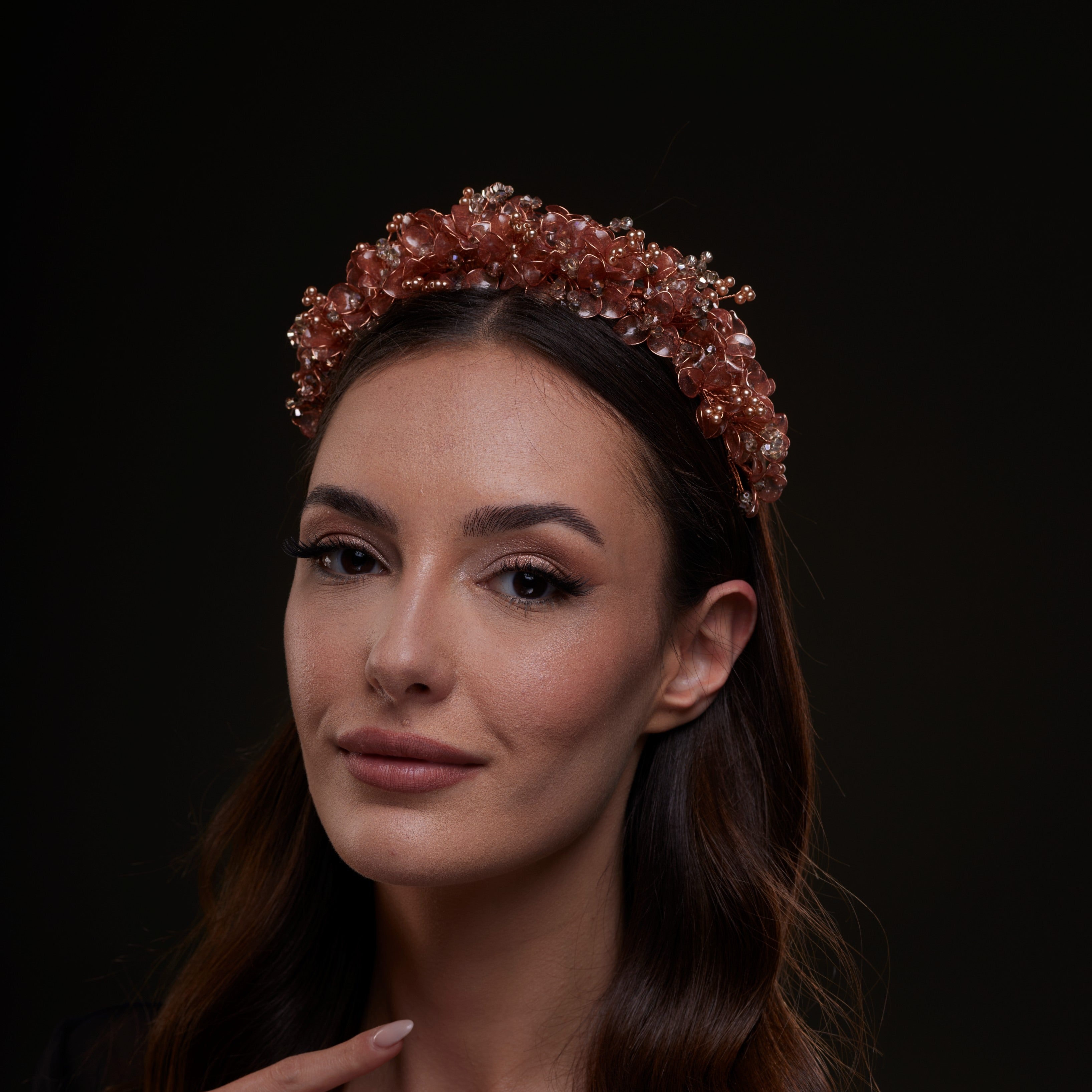 Copper Crystal Flower Hair Band