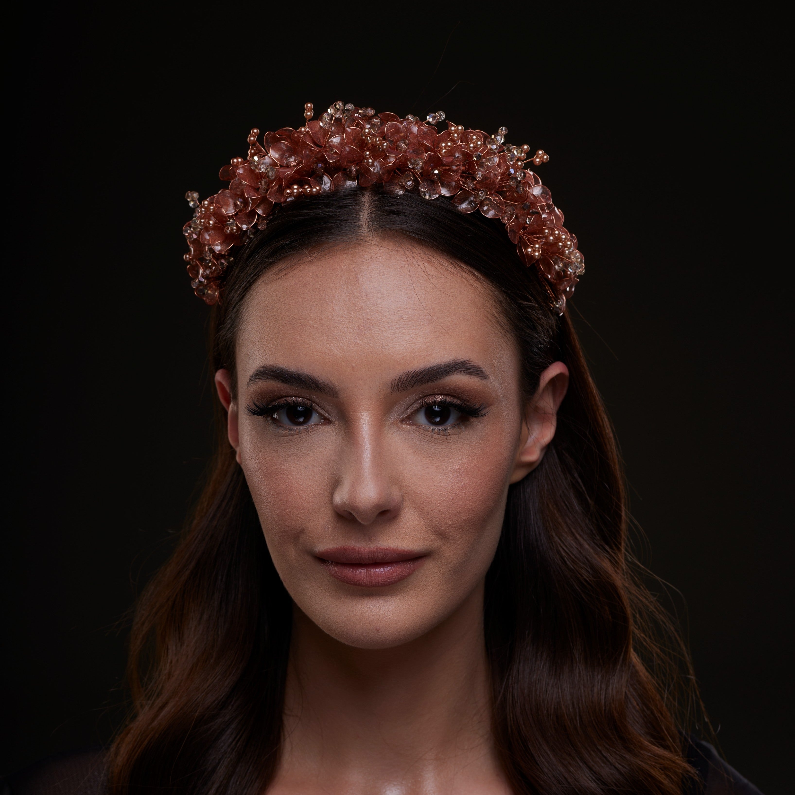 Copper Crystal Flower Hair Band