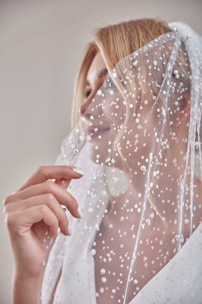 Bridal Veil, Veil with Pearls, One Layer Wedding Veil, Veil with Rhinestone, Wedding Hair Accessories-D180