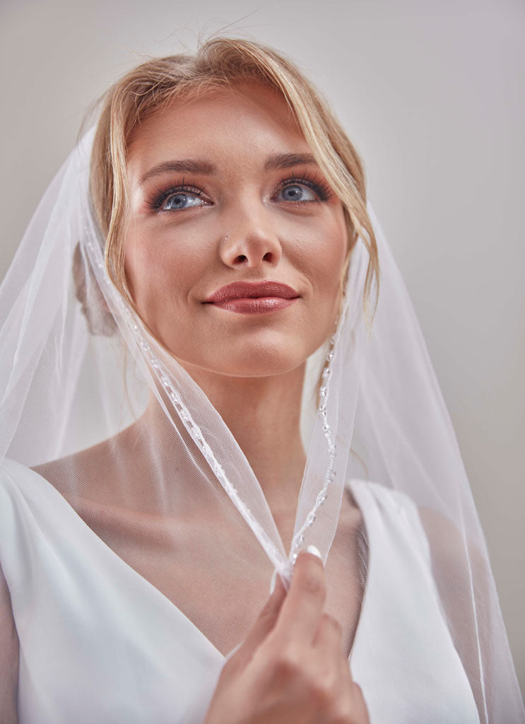 Beaded Edge Wedding Veil, Crystal Beads Trim Bridal Veil, Bridal Veil, Floor Lengthgth Veil, Wedding Hair Accessories-D192R