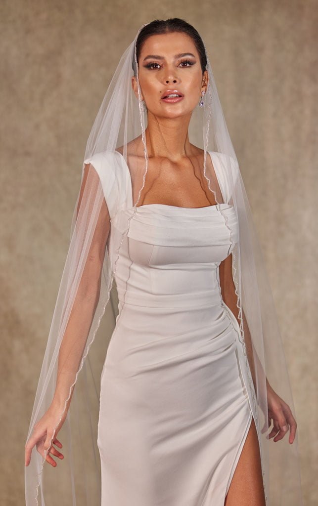 Wedding Veil - Elegant Vertical Lines with Sequins and Beads