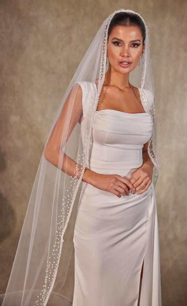 Pearl Wedding Veil, Wedding Veil with Pearl Edge