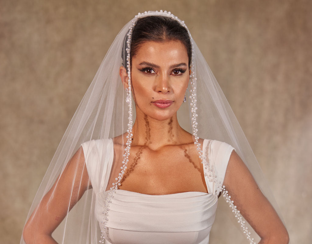 Elegant Handcrafted Wedding Veil with Pearl and Beads