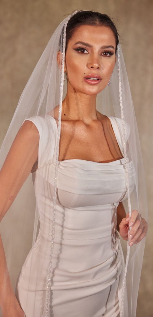 From Drab to Fab: Hand-Beaded Crystal Cathedral Veil Elegant and Chic Beaded Edge Bridal Veil, Cathedral Veil