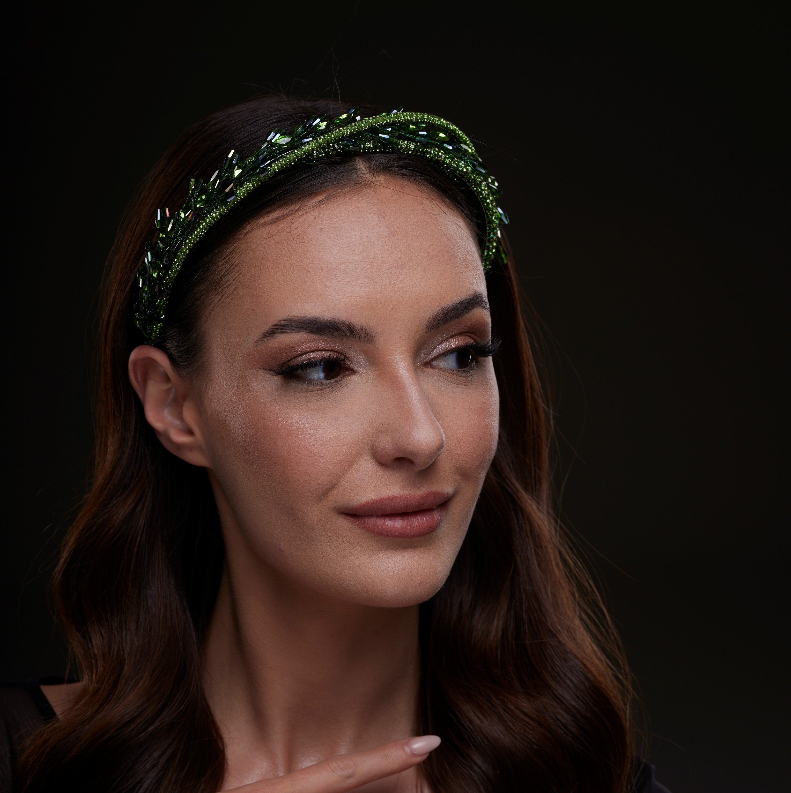 Green Crystal Leaf Headband