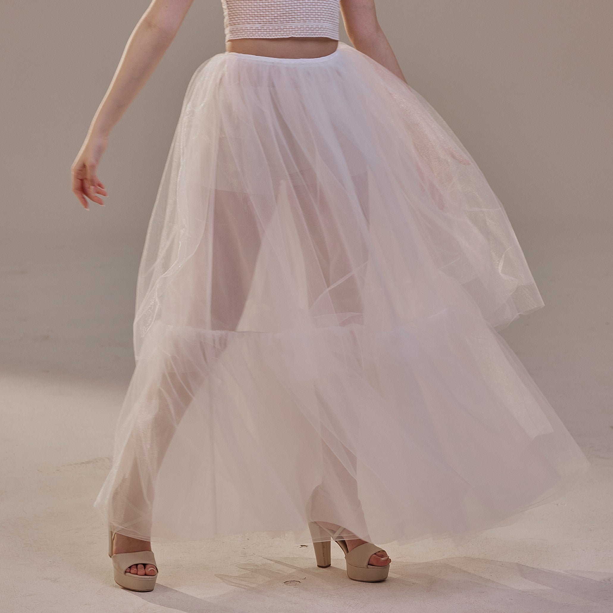 Elegant Double Tulle Skirt , Double Layer  Soft White Tulle Skirt for Women, Sheer Maxi Overskirt