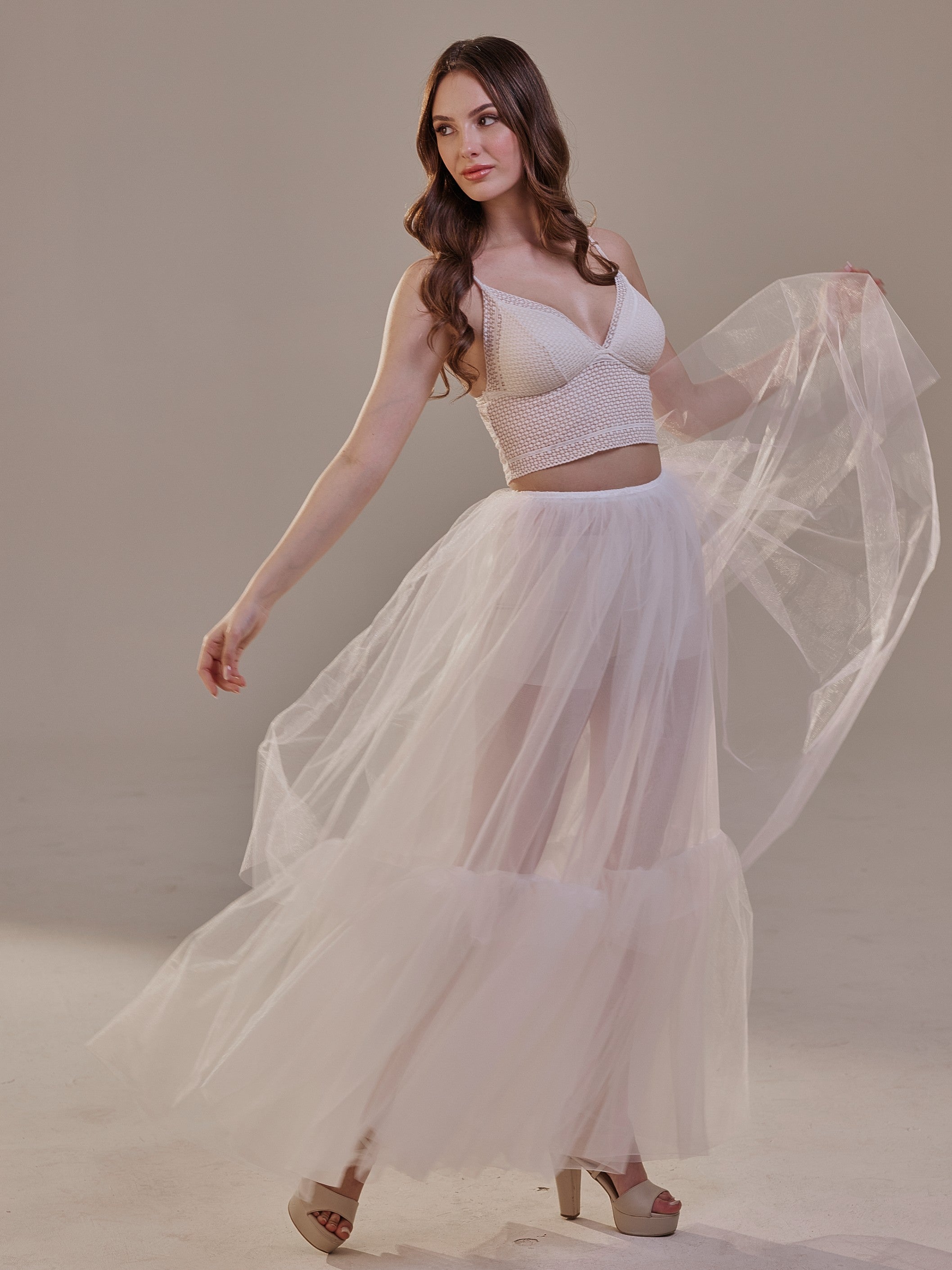 Elegant Double Tulle Skirt , Double Layer  Soft White Tulle Skirt for Women, Sheer Maxi Overskirt