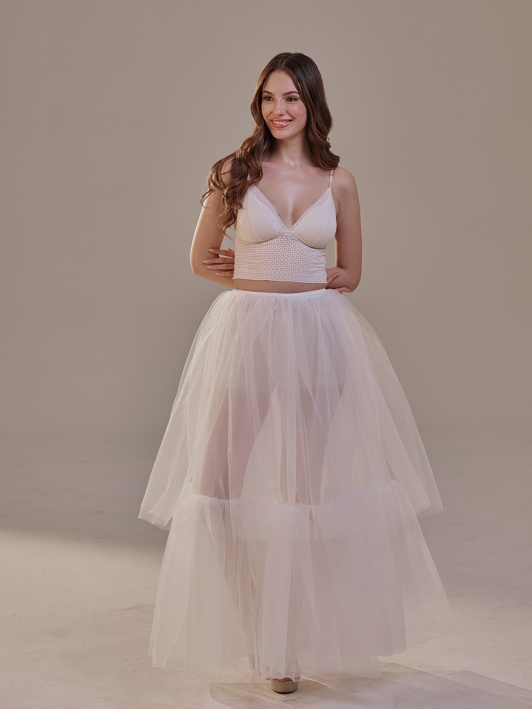 Elegant Double Tulle Skirt , Double Layer  Soft White Tulle Skirt for Women, Sheer Maxi Overskirt