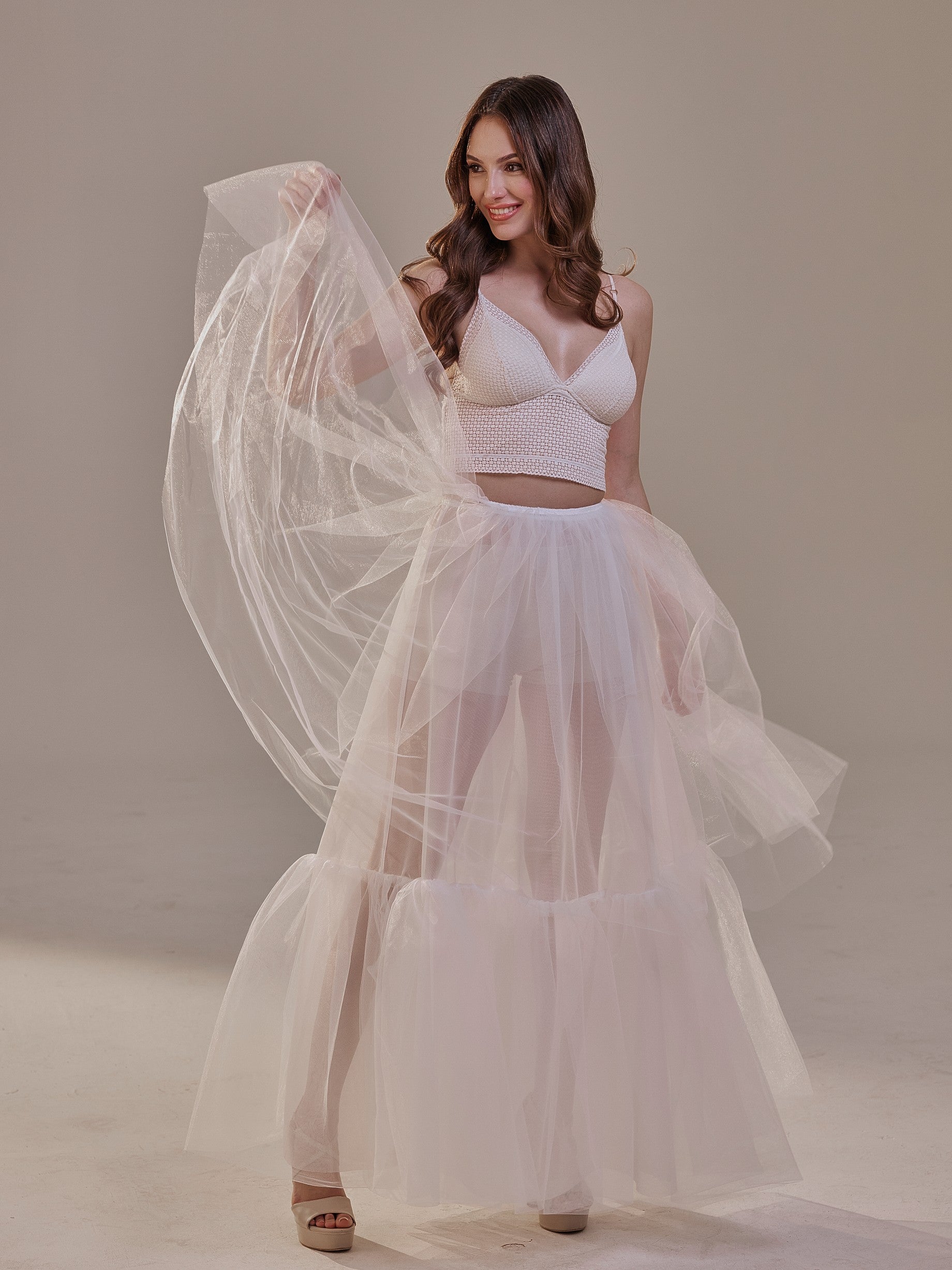 Elegant Double Tulle Skirt , Double Layer  Soft White Tulle Skirt for Women, Sheer Maxi Overskirt