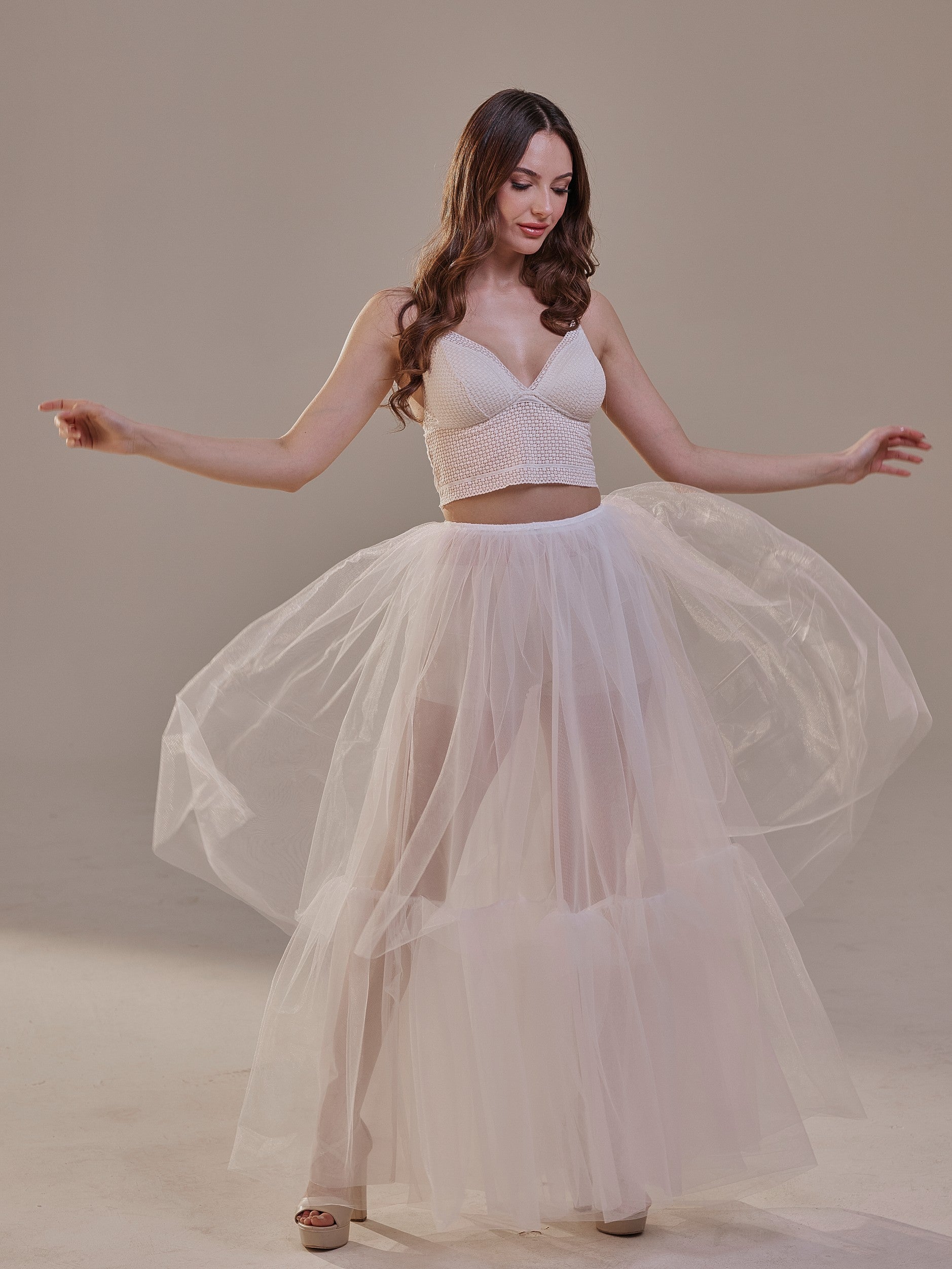 Elegant Double Tulle Skirt , Double Layer  Soft White Tulle Skirt for Women, Sheer Maxi Overskirt