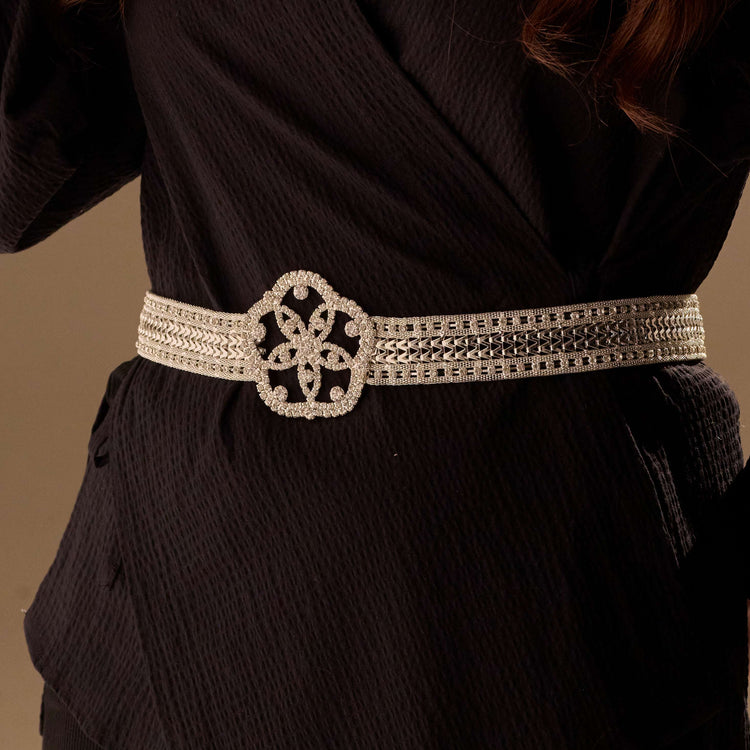 Elegant Silver Flower Belt