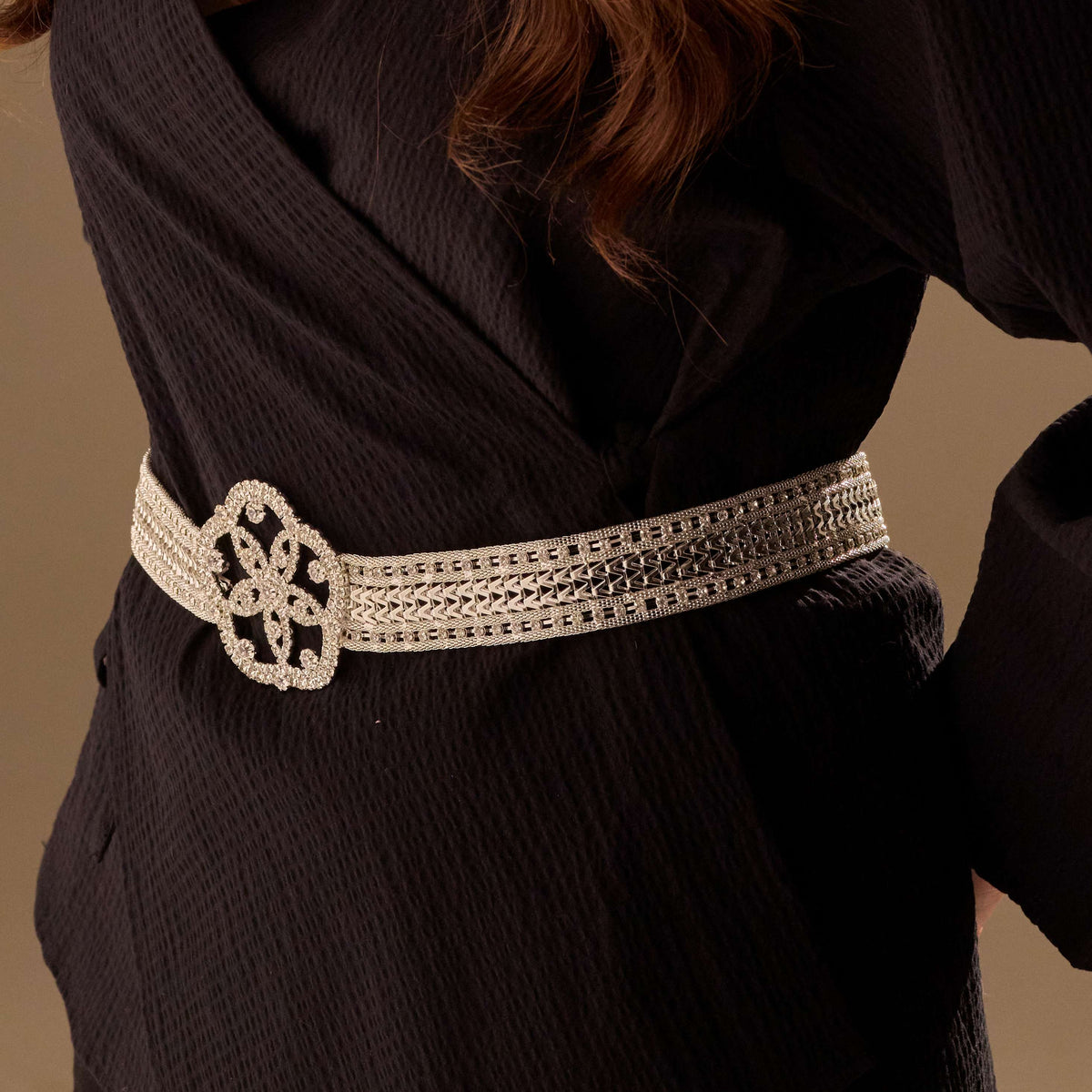 Elegant Silver Flower Belt