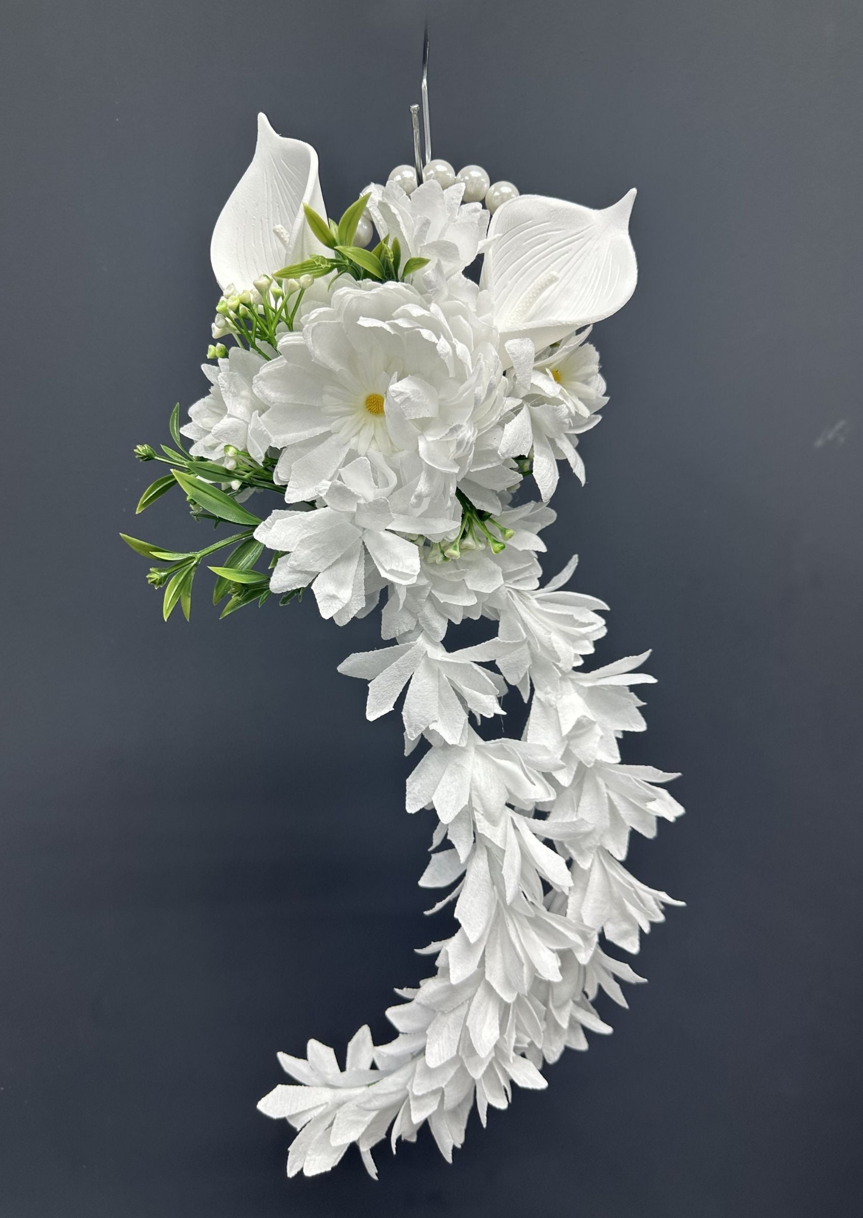 Cascading White Bridal Bouquet, Pearl Hoop Wedding Bouquet
