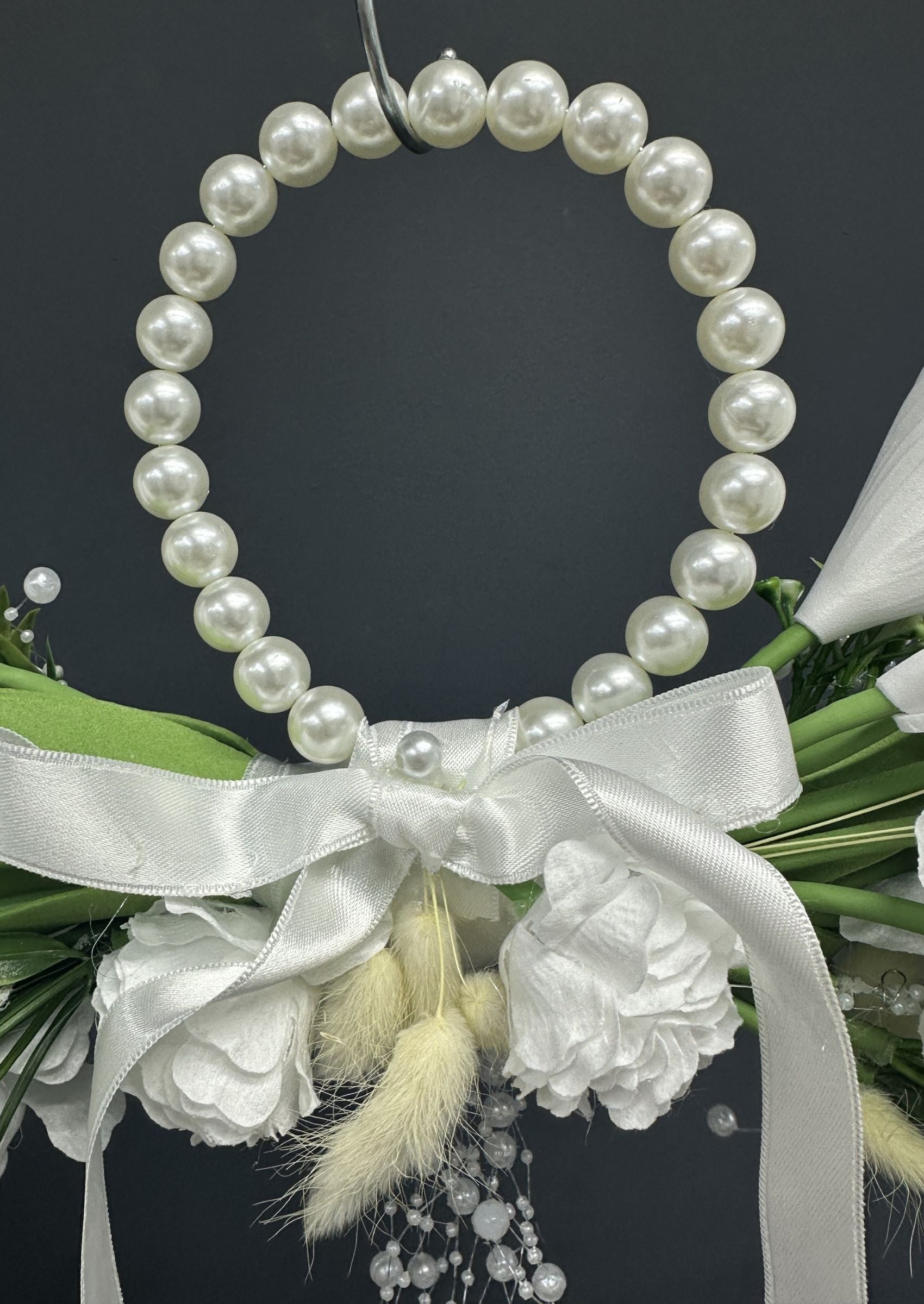 Pearl Bridal Hoop Bouquet, White Calla Lily Wedding Bouquet