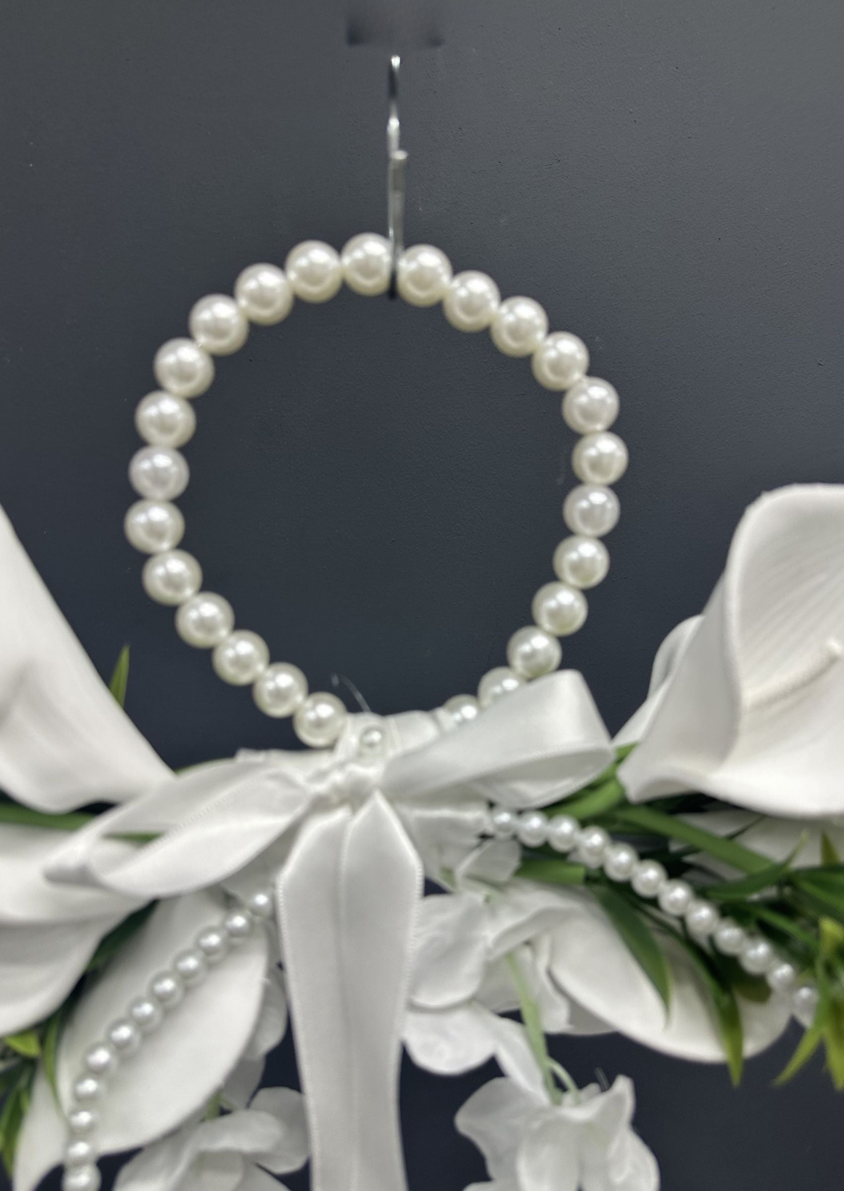 Pearl Bridal Hoop Bouquet, White Calla Lily Wedding Bouquet