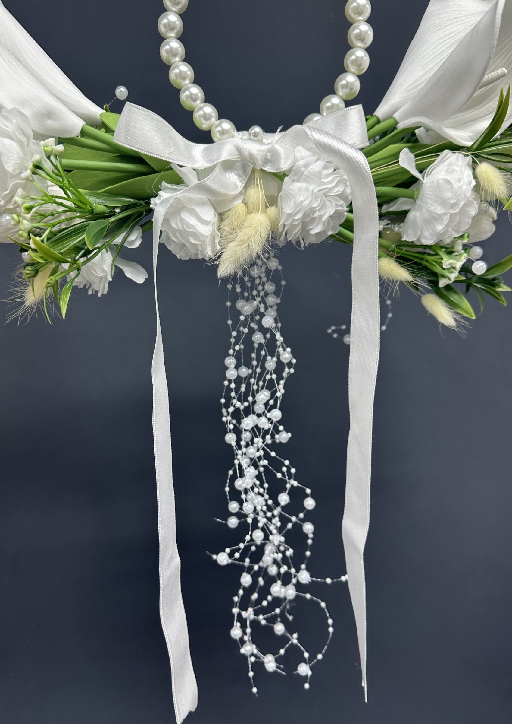 Pearl Bridal Hoop Bouquet, White Calla Lily Wedding Bouquet