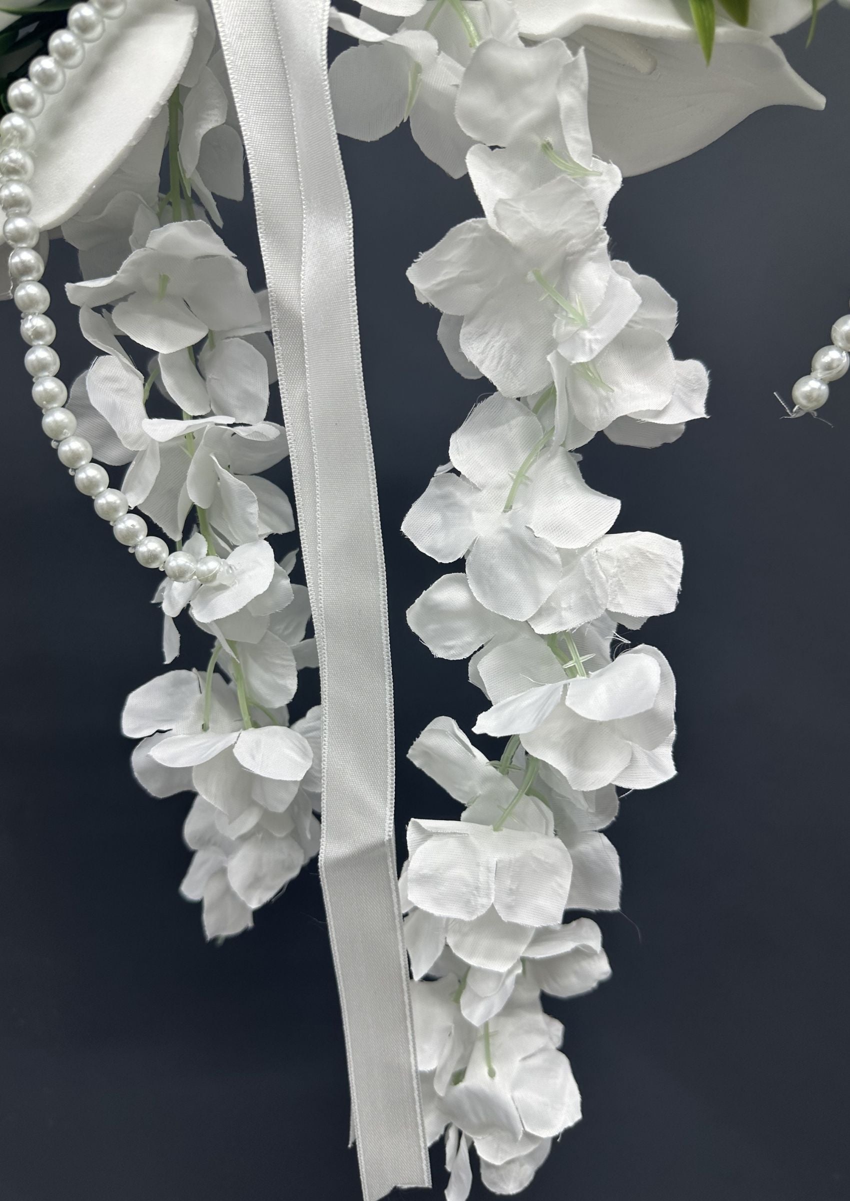 Pearl Bridal Hoop Bouquet, White Calla Lily Wedding Bouquet