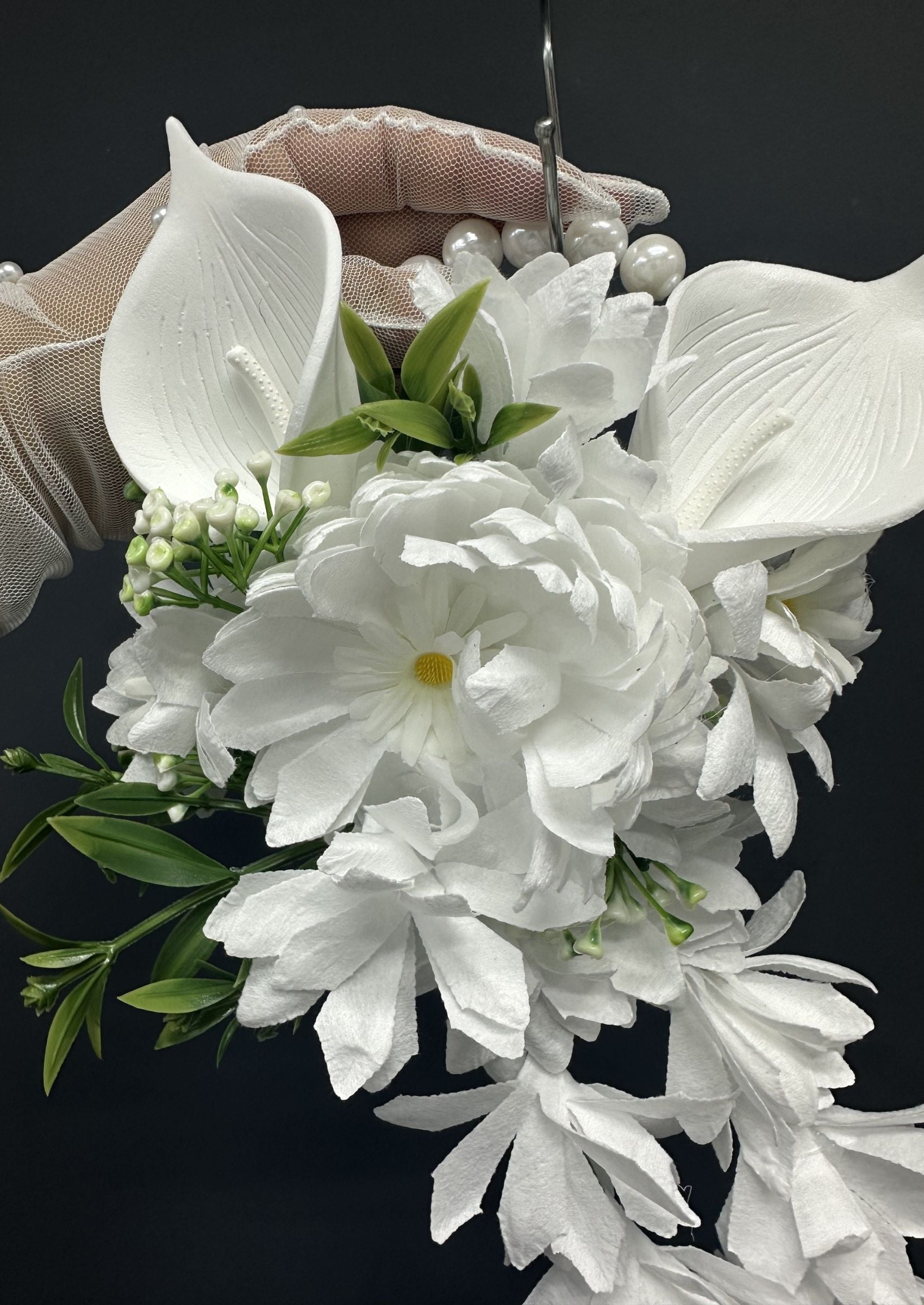 Cascading White Bridal Bouquet, Pearl Hoop Wedding Bouquet