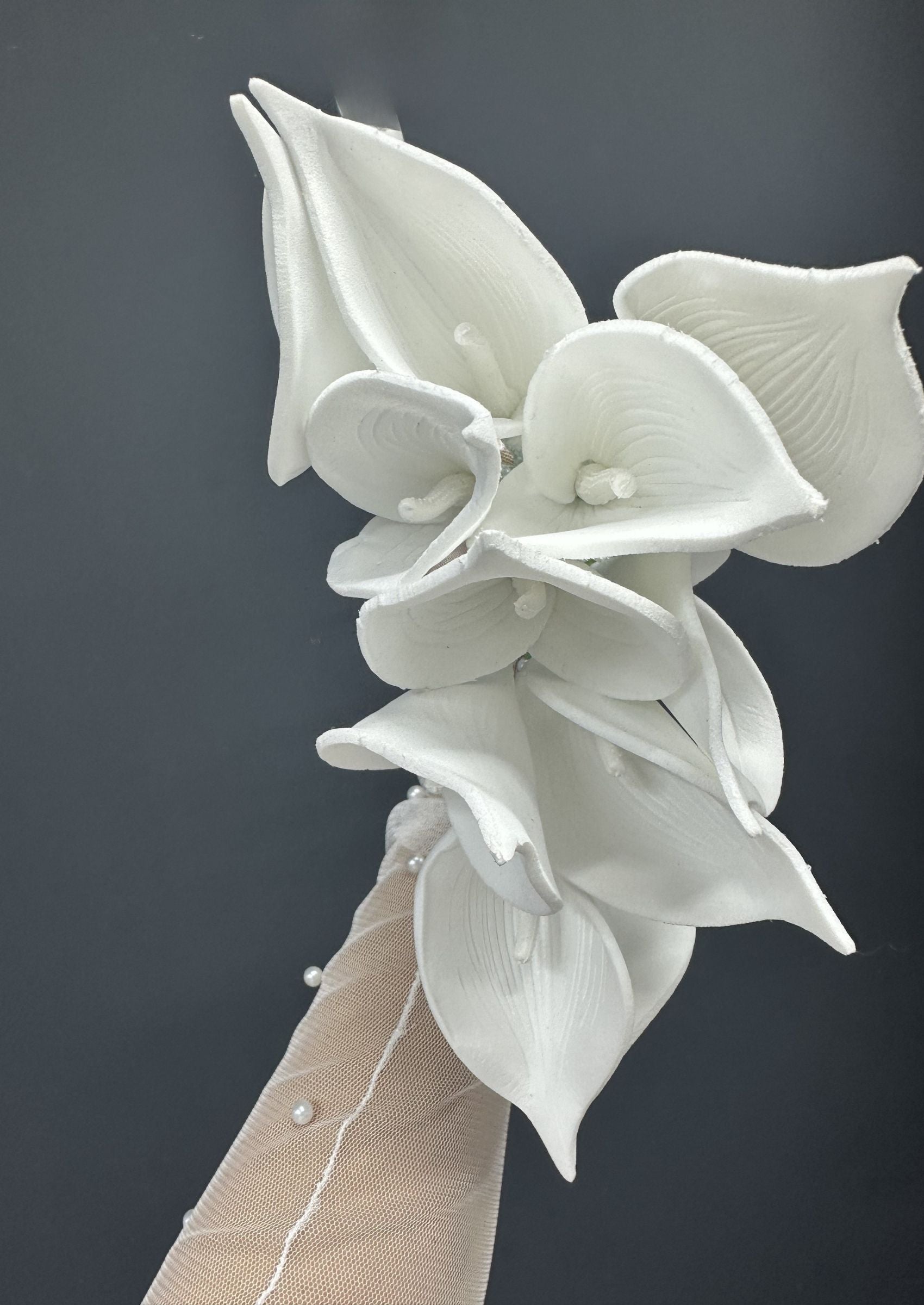 Cascading Calla Lily Bridal Bouquet, Pearl Hoop Wedding Bouquet